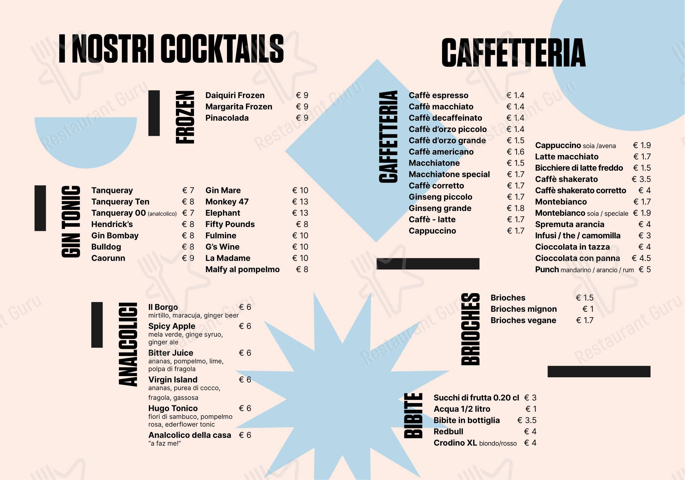Меню паба и бара Caffè Il Borgo в Римини