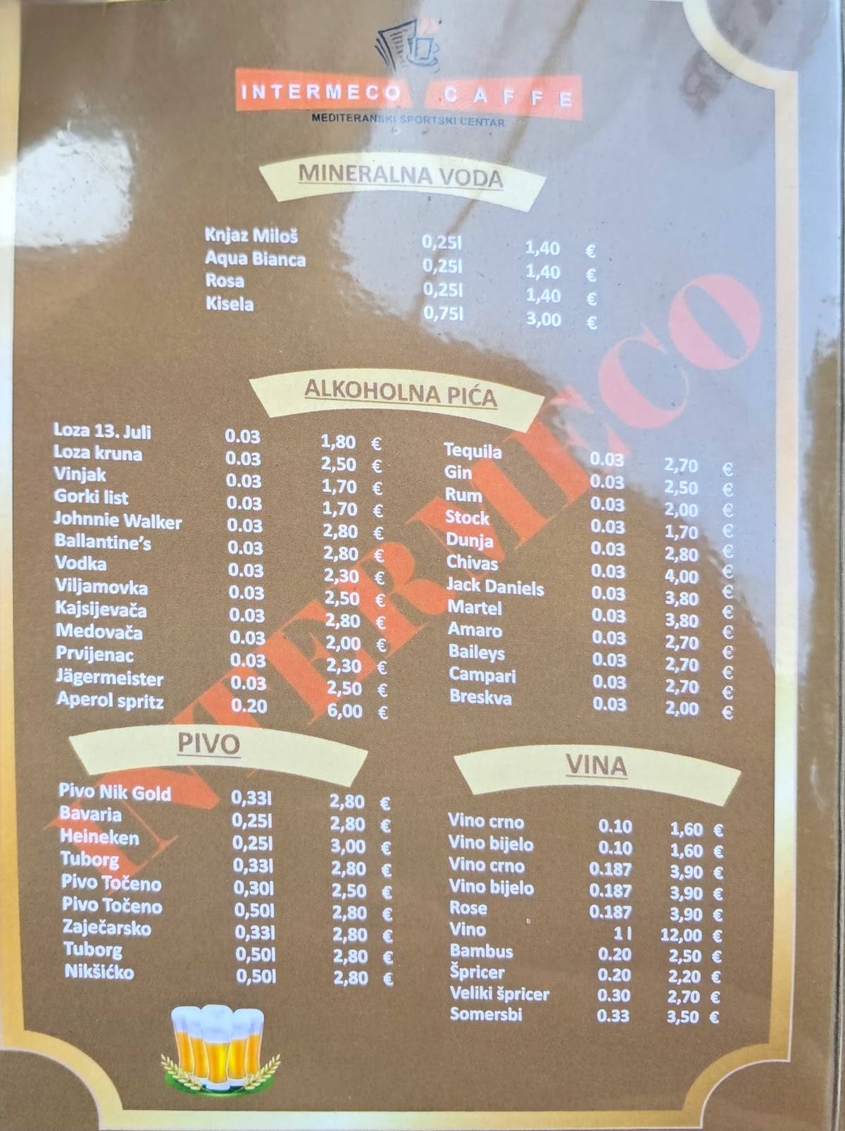 Caffe Intermeco меню