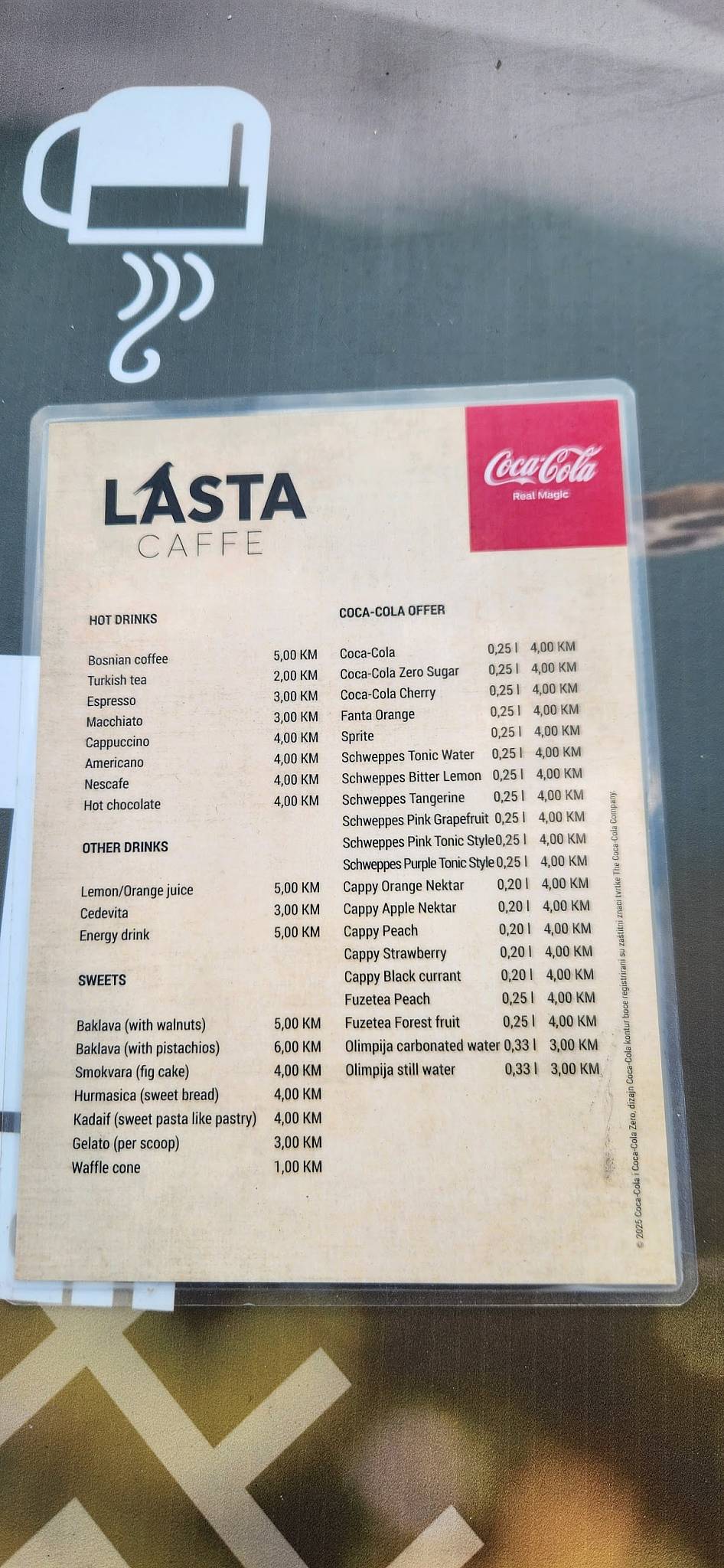 Caffe Lasta меню