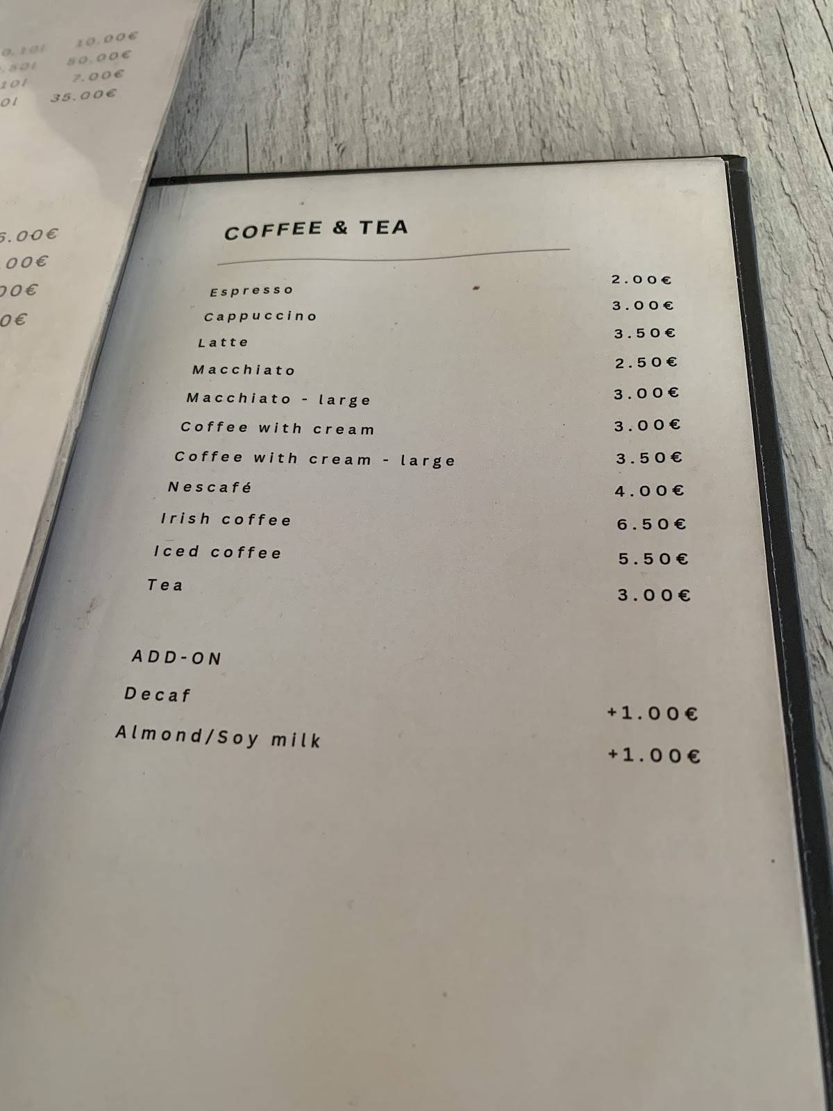 Caffe Marin меню