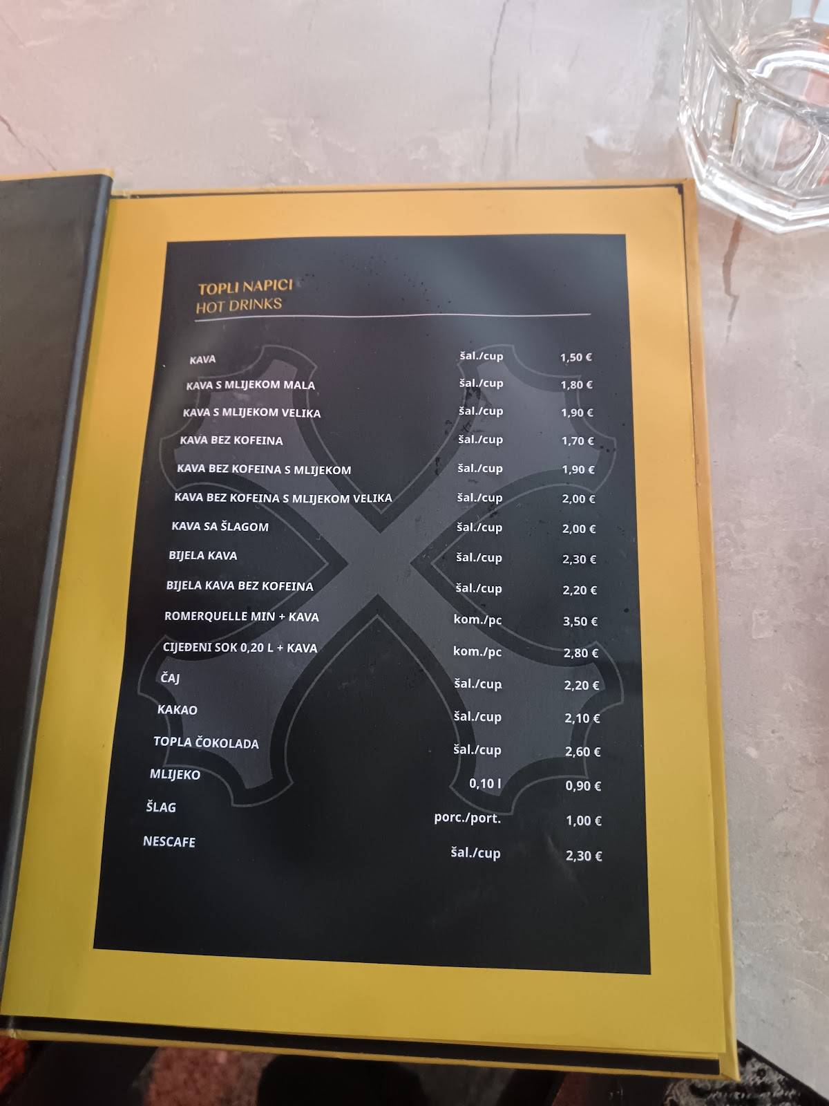 Caffe bar Pin меню