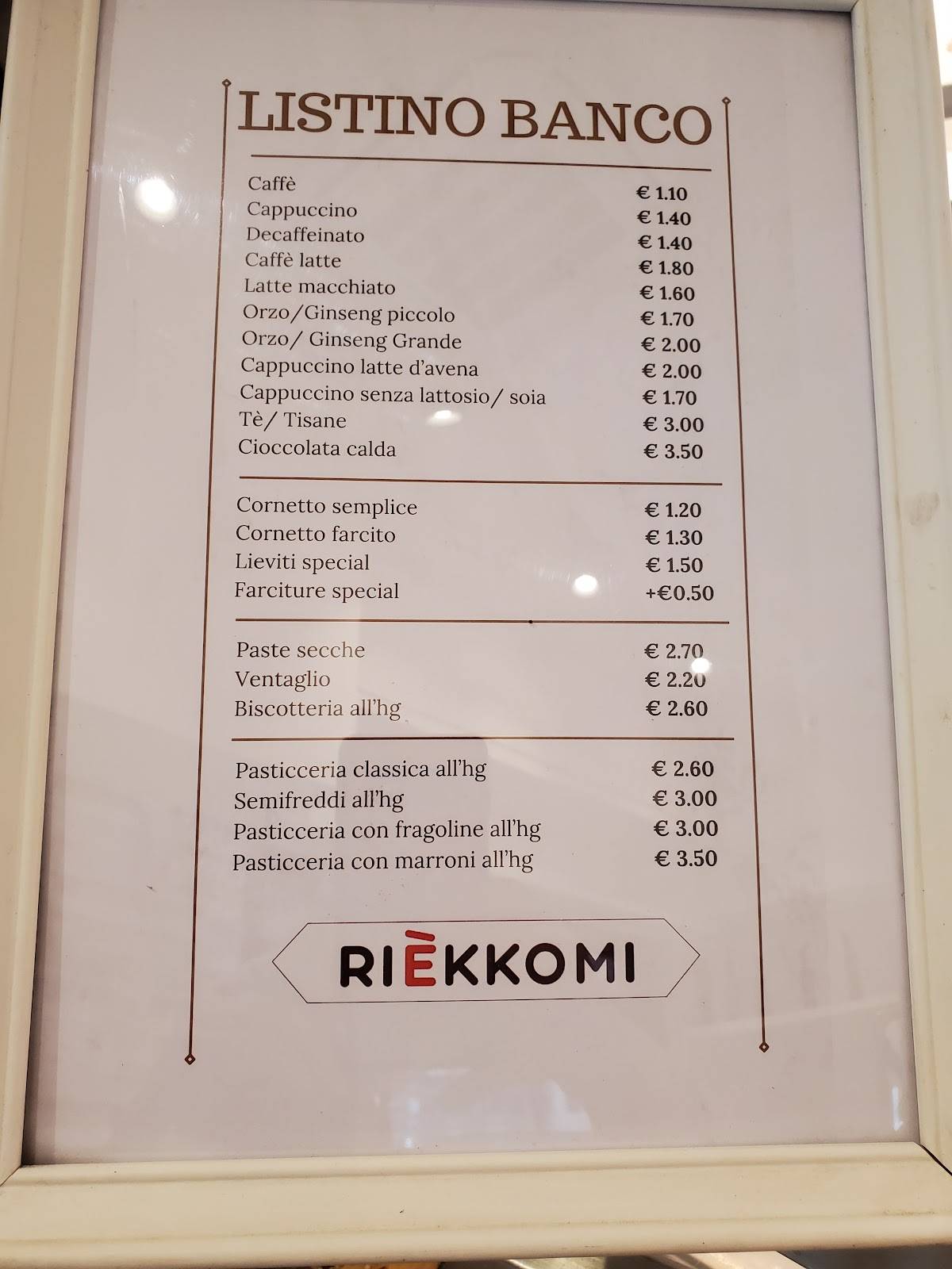 Caffetteria pasticceria Rièkkomi меню