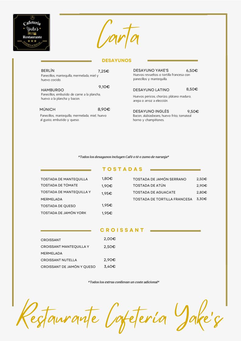 Yake's Cafetería Restaurante меню