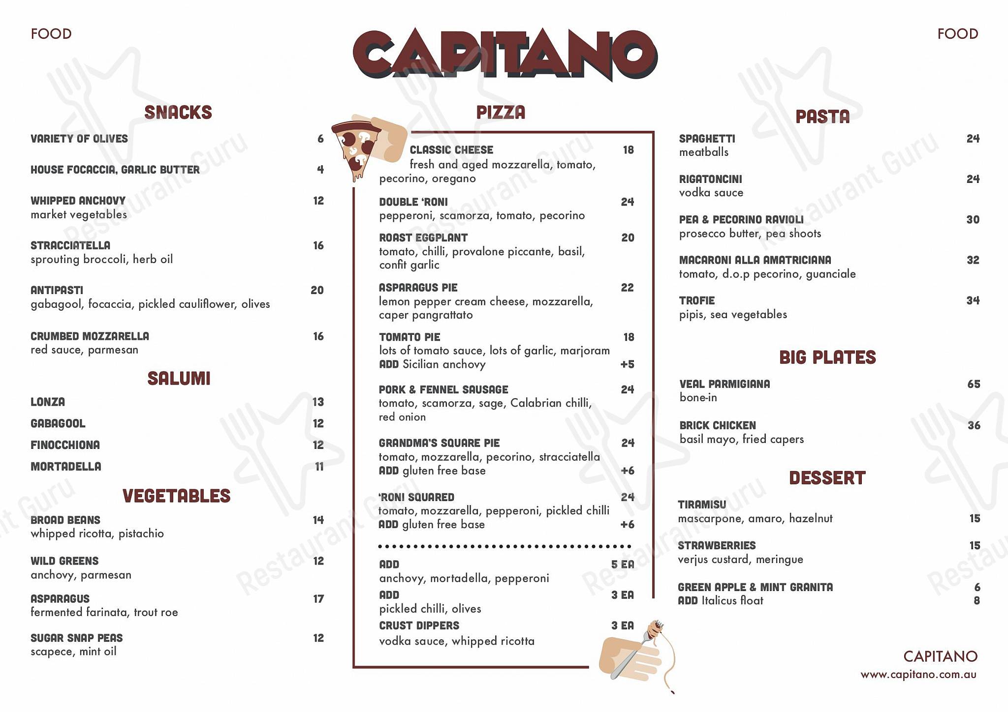 Drink menu паба и бара Capitano Carlton