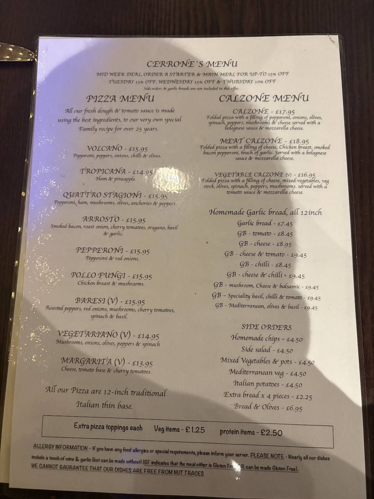 Cerrones Restaurant меню