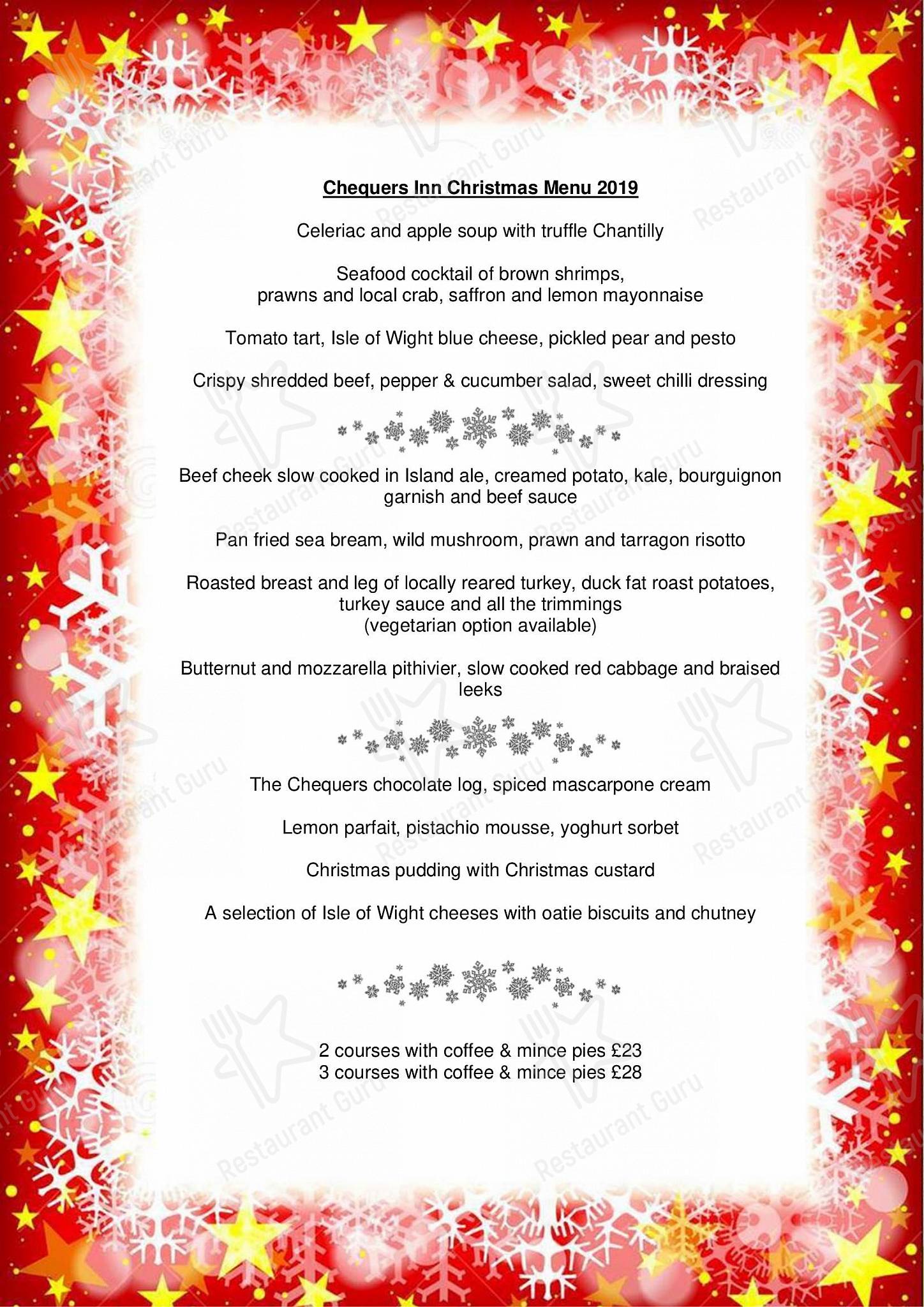 Bar Grill Menu паба и бара Chequers Inn в Вентноре