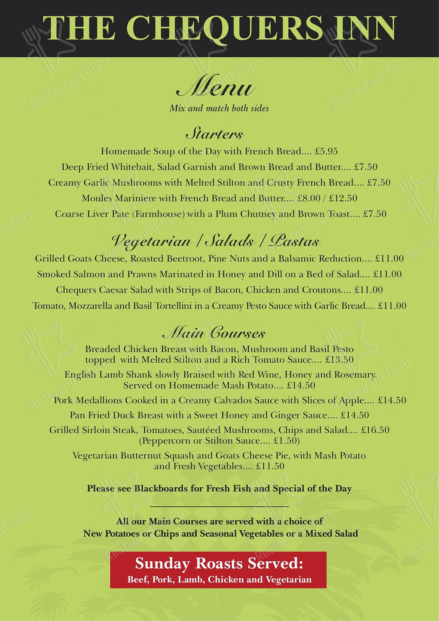 Wine Menu паба и бара The Chequers Inn