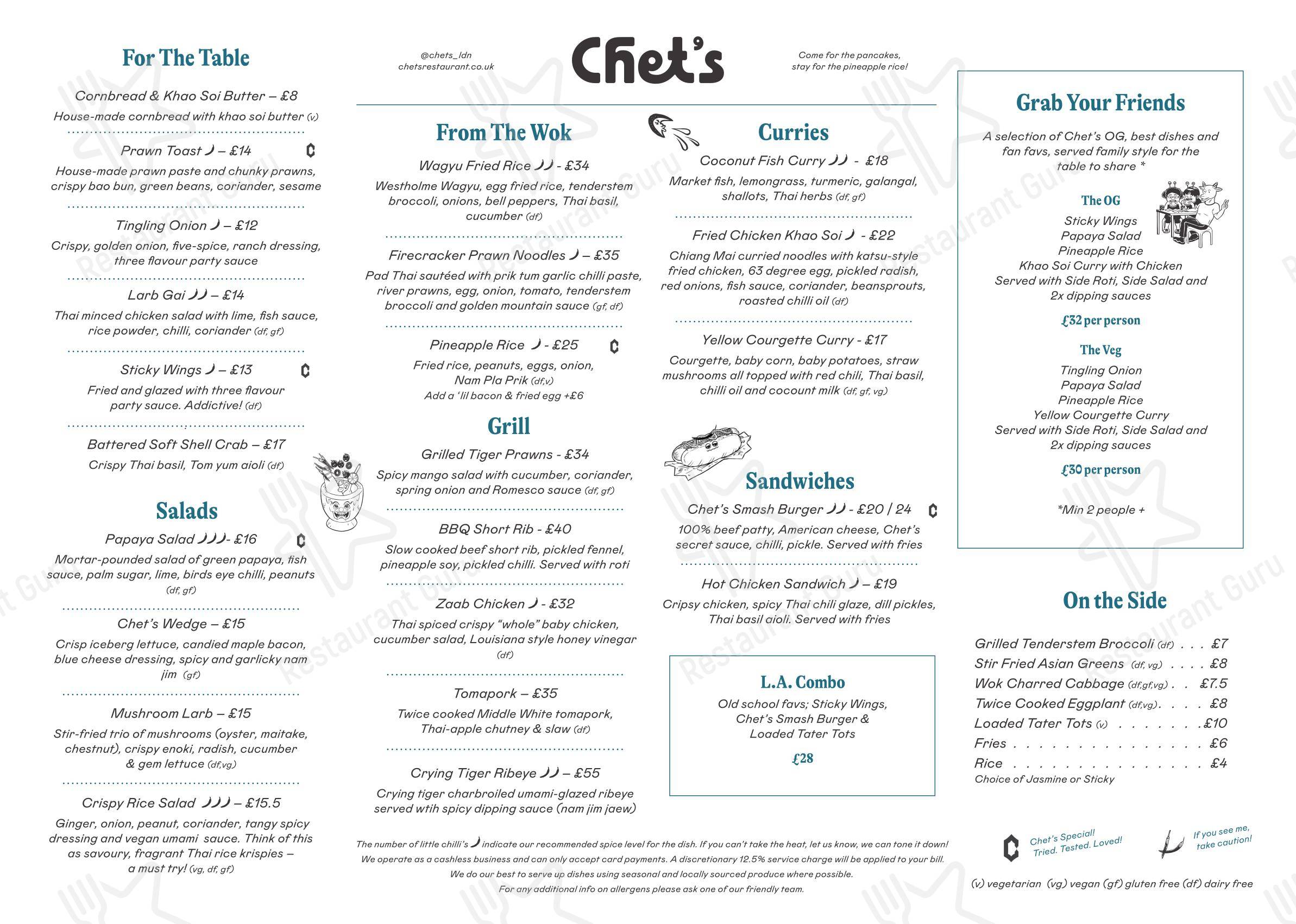 Lunch Menu ресторана Chet's