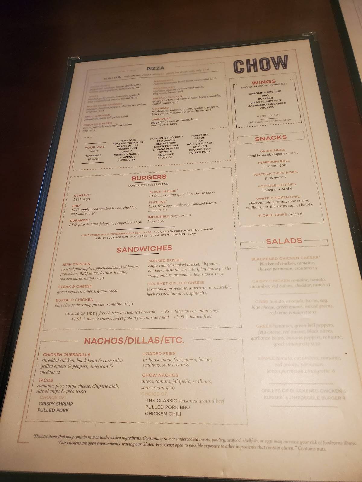 Chow Pizza Bar меню