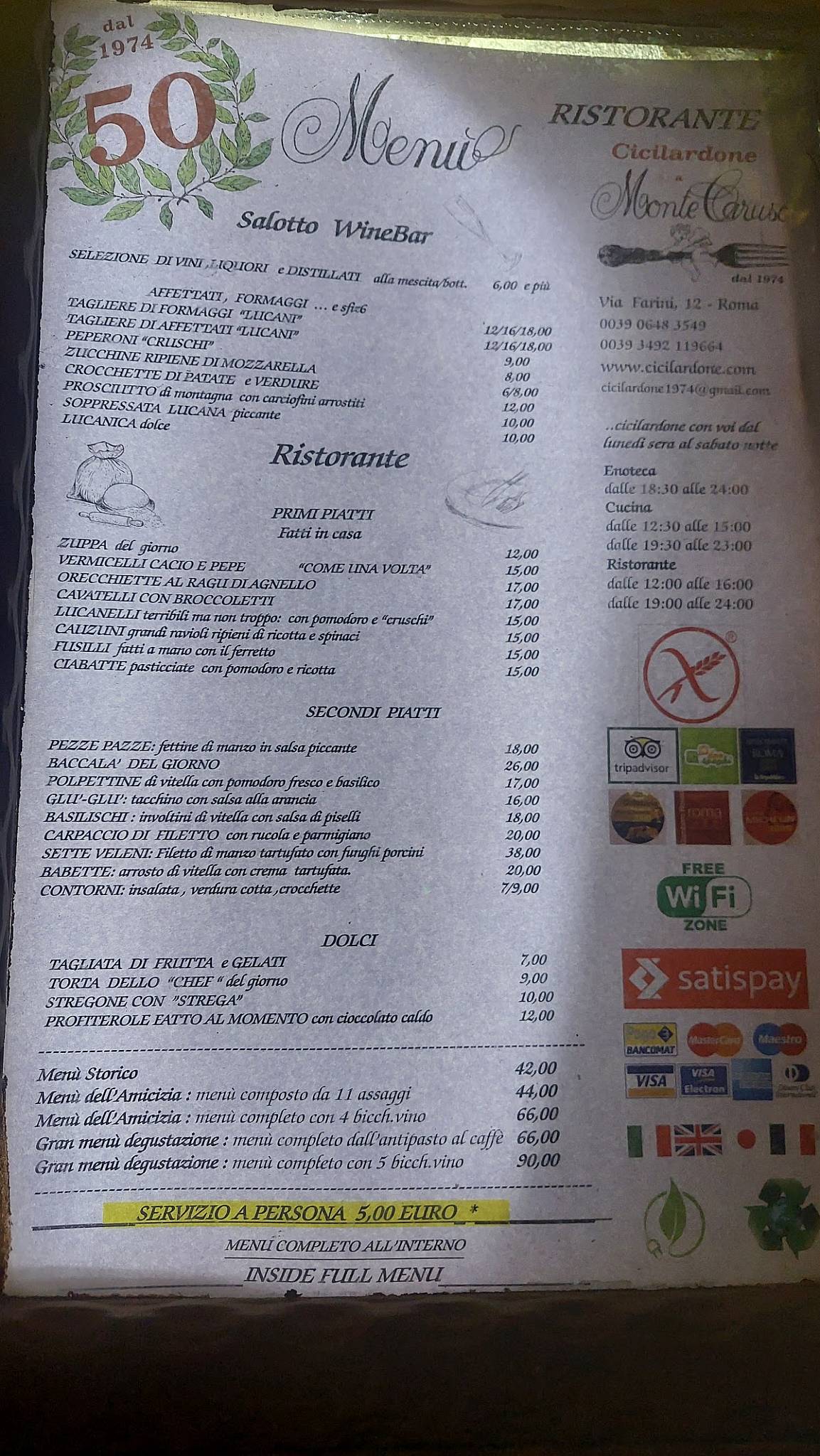 Cicilardone a MonteCaruso меню