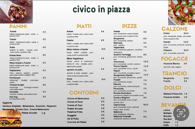 Civico in piazza-Pizza kebab e flafel меню