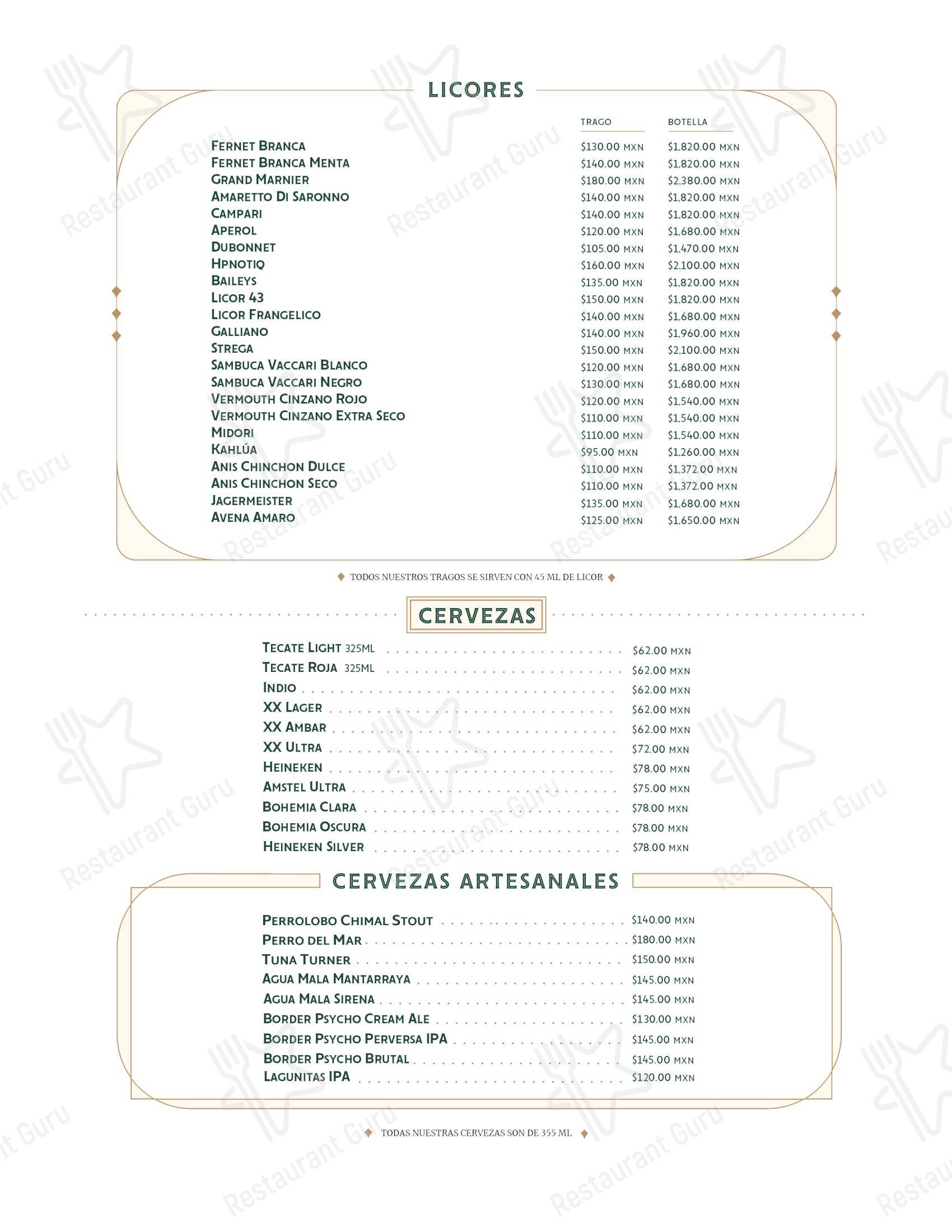 Меню Club H Restaurante Bar - еда и напитки
