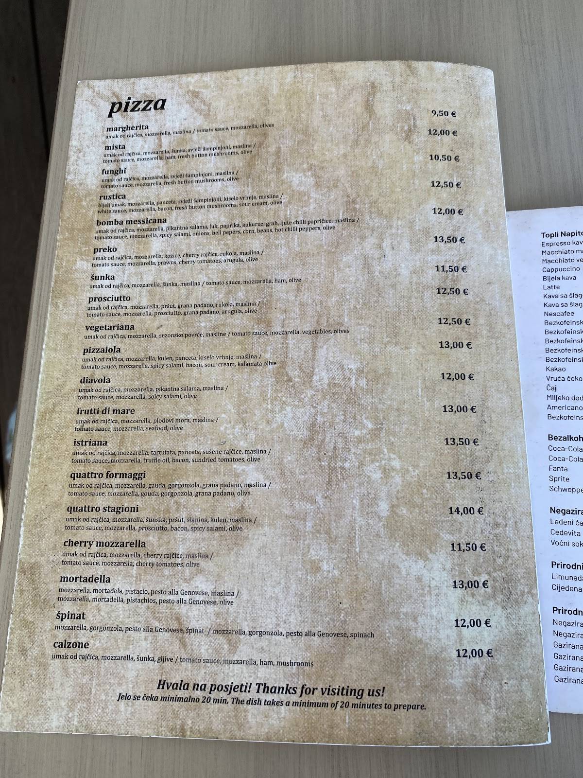 Čoko Roko меню