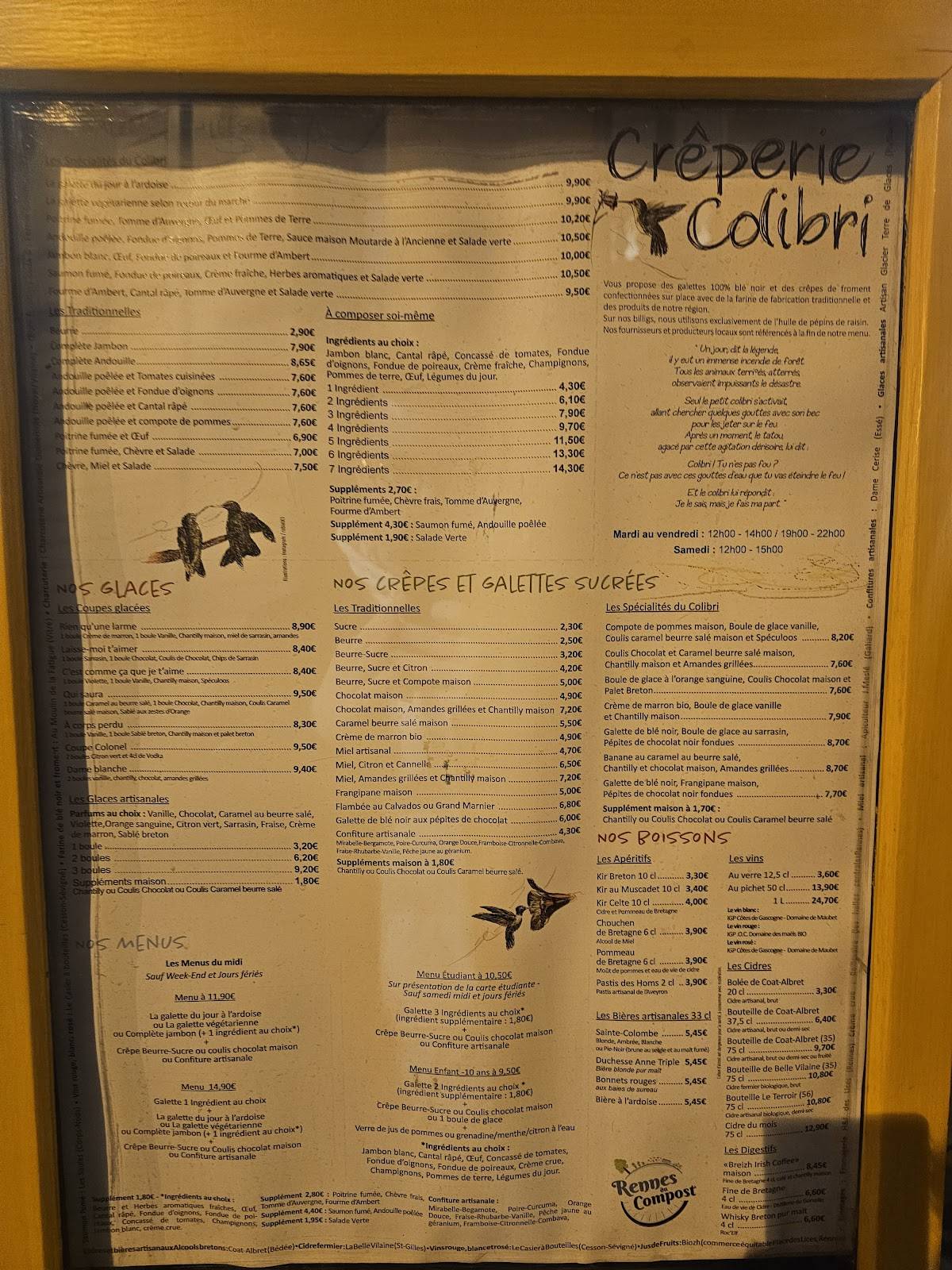 Colibri Crêperie меню