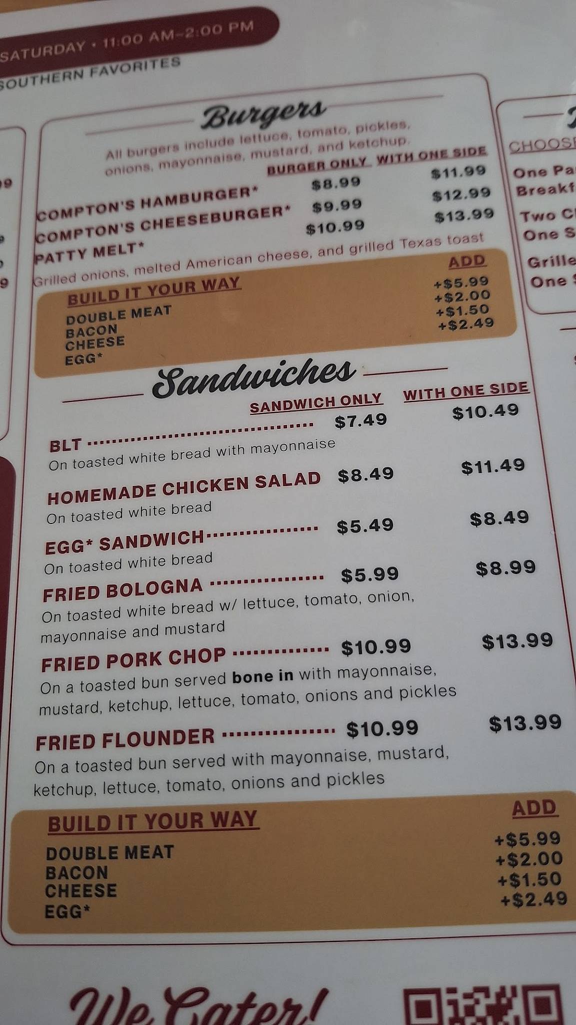 Compton's Kitchen меню