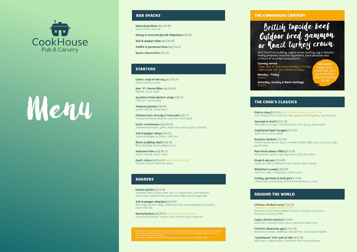 CookHouse Pub & Carvery меню