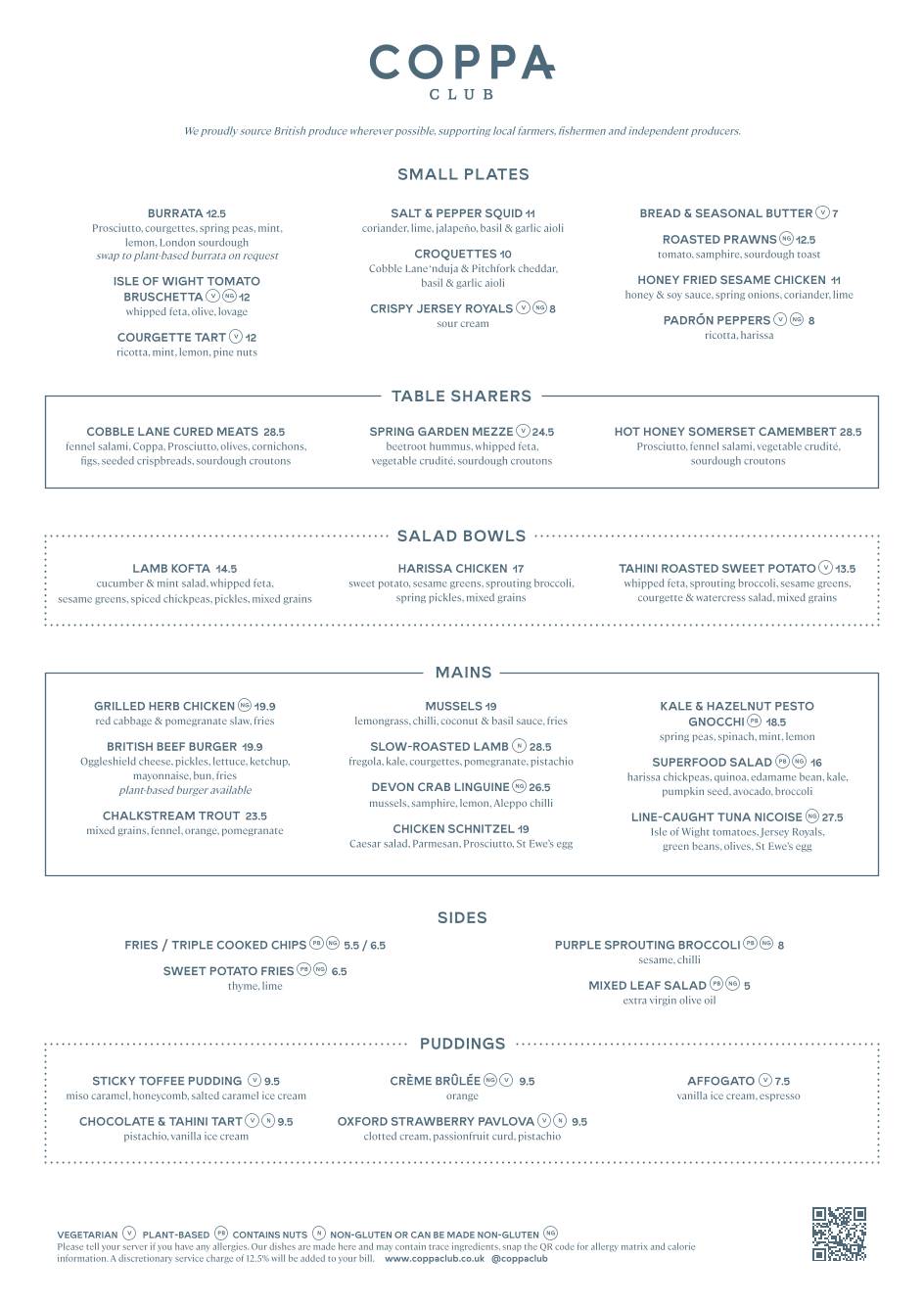 Coppa Club Marylebone меню