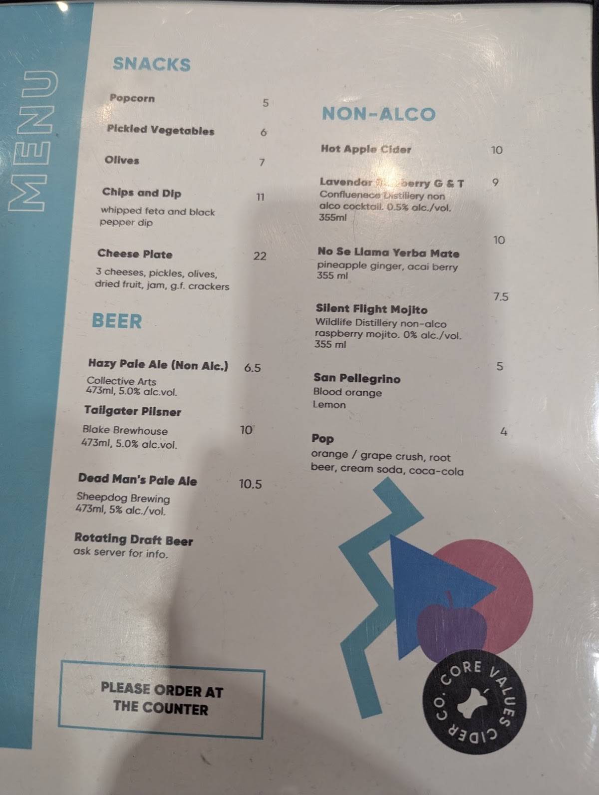 Core Values Cider Co. меню