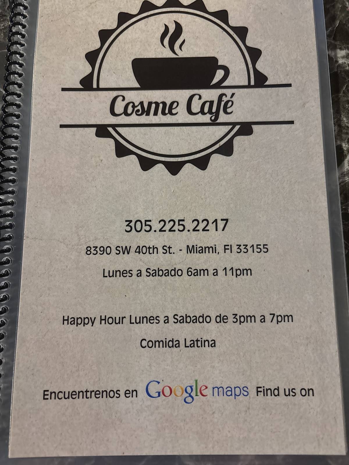 Cosme Cafe меню