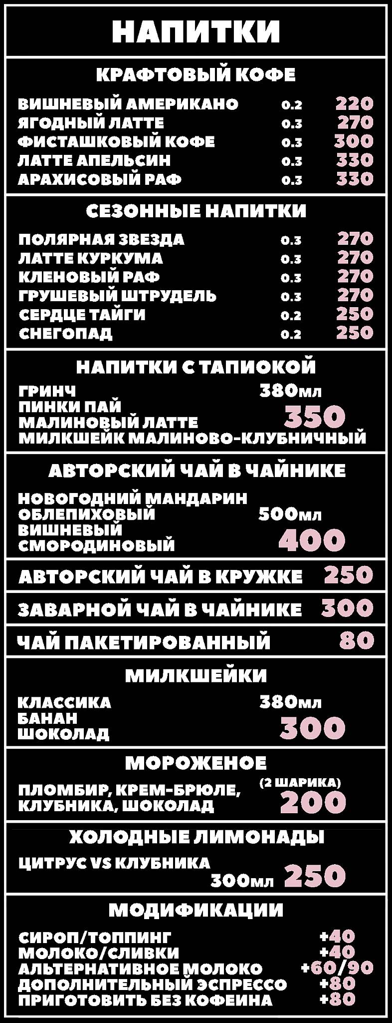 Крем-Брюле меню