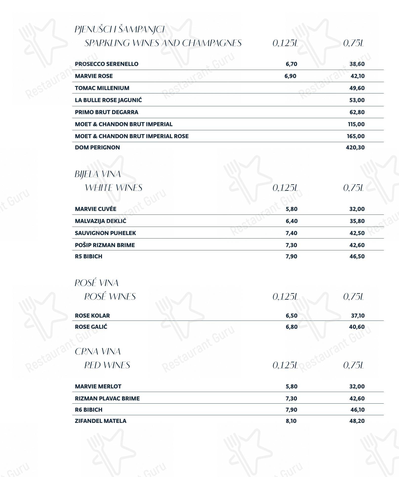 Меню напитков ресторана Da'Mar