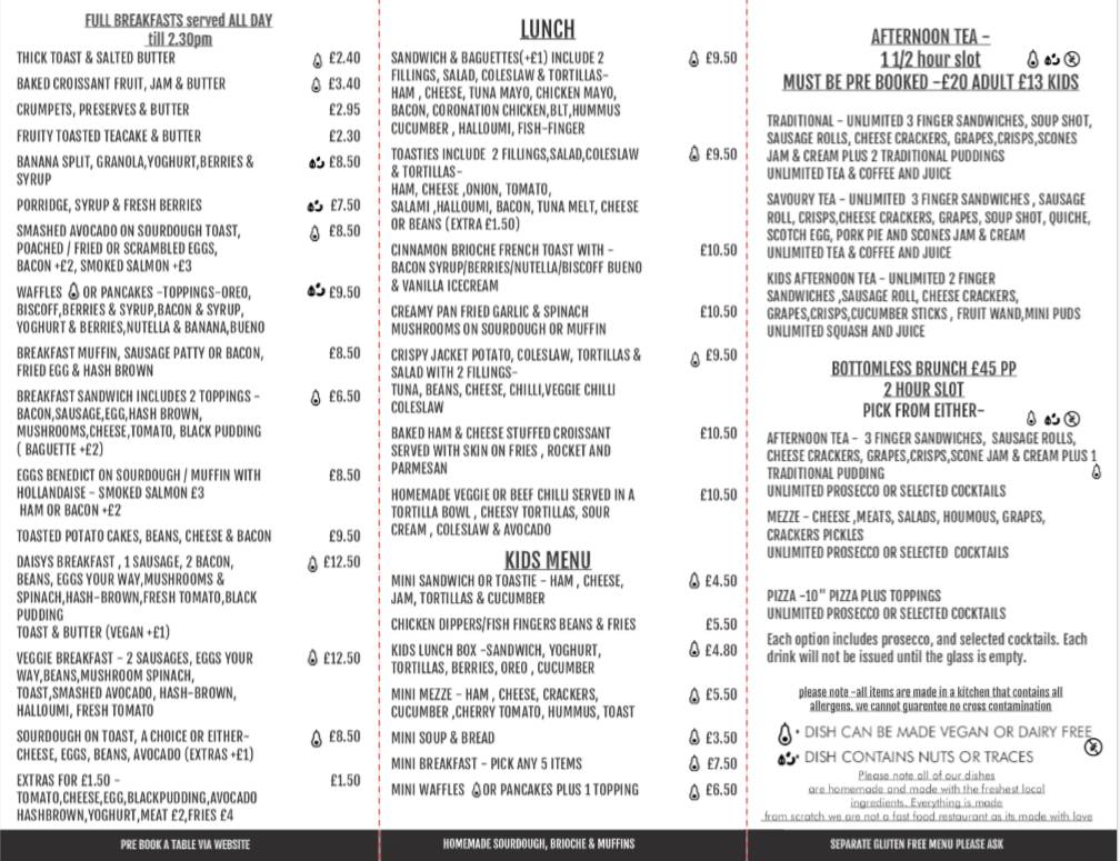 Daisy's Kitchen - Cafe Bar меню