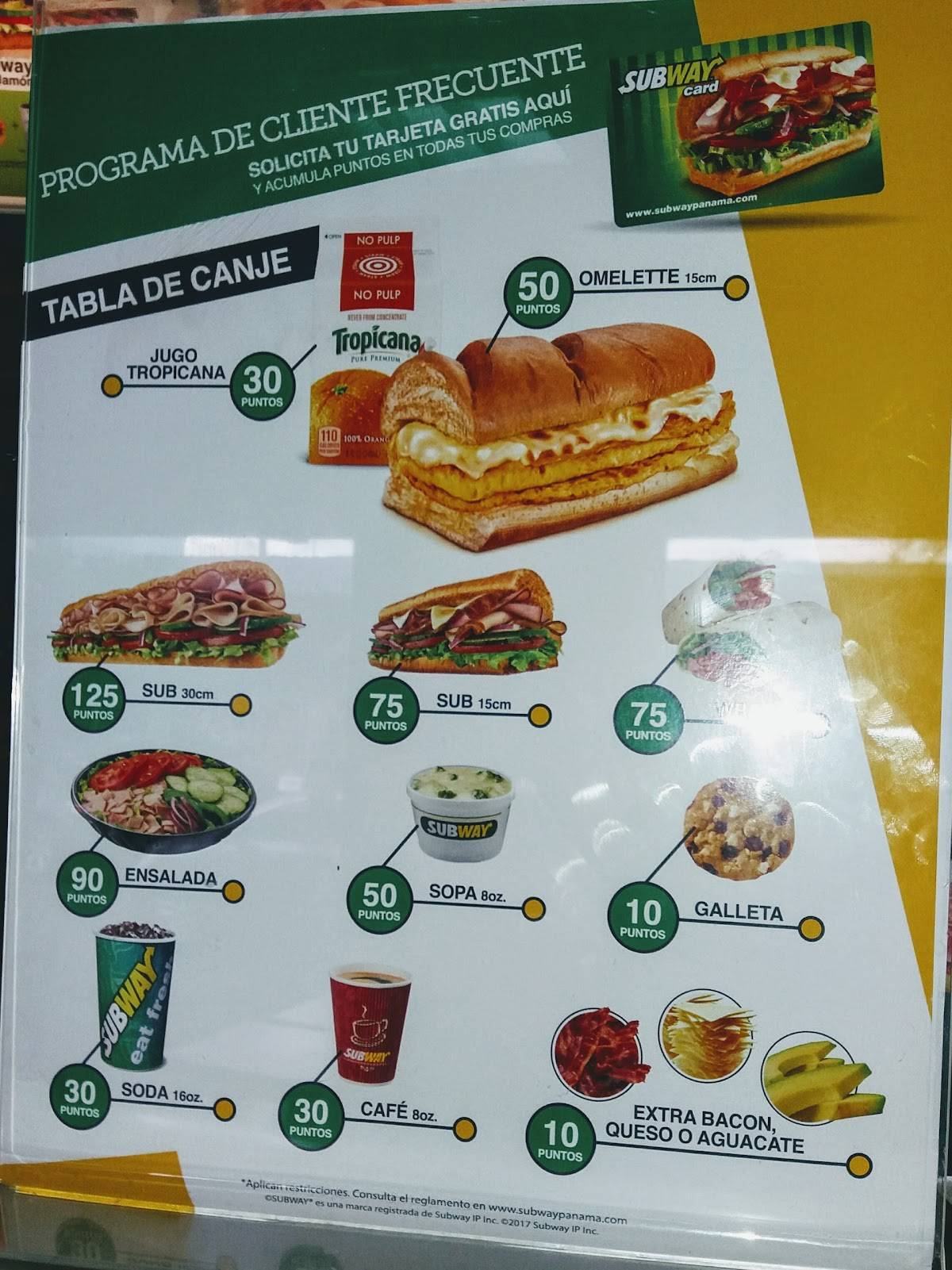 Subway меню