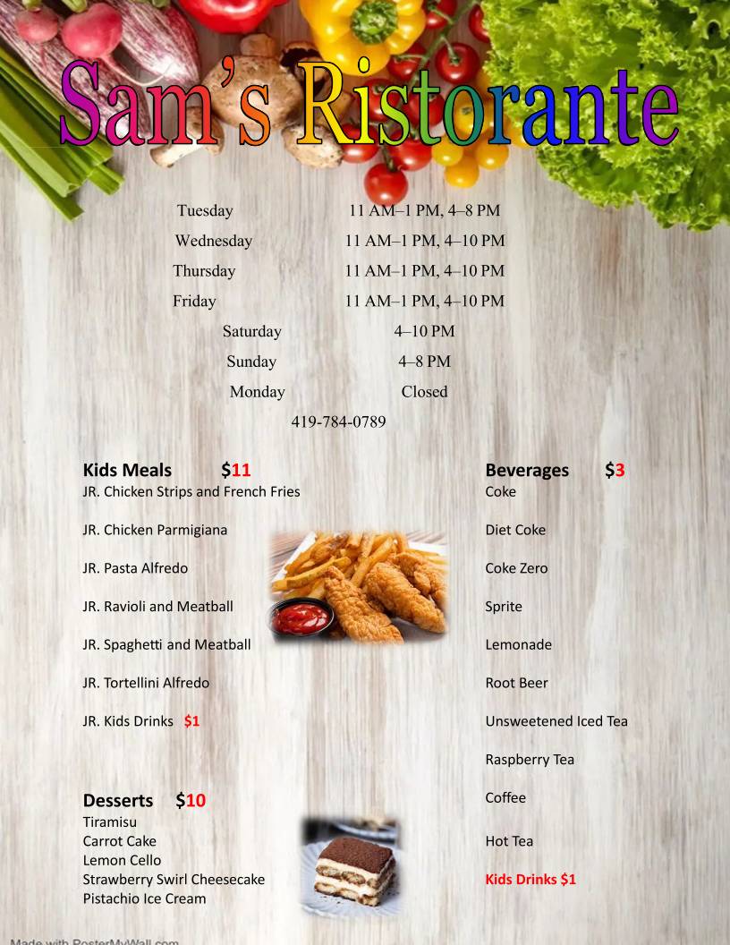 Sam's Ristorante меню