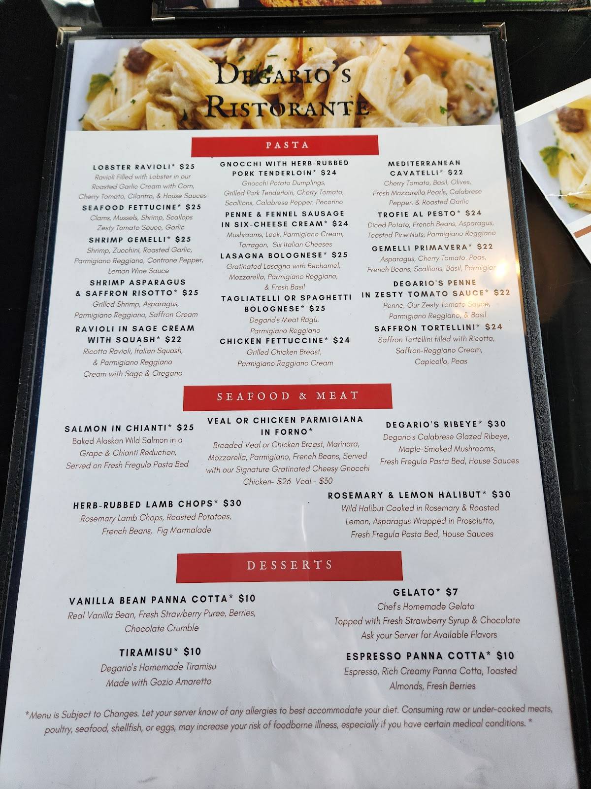 Degarios Italian Ristorante меню