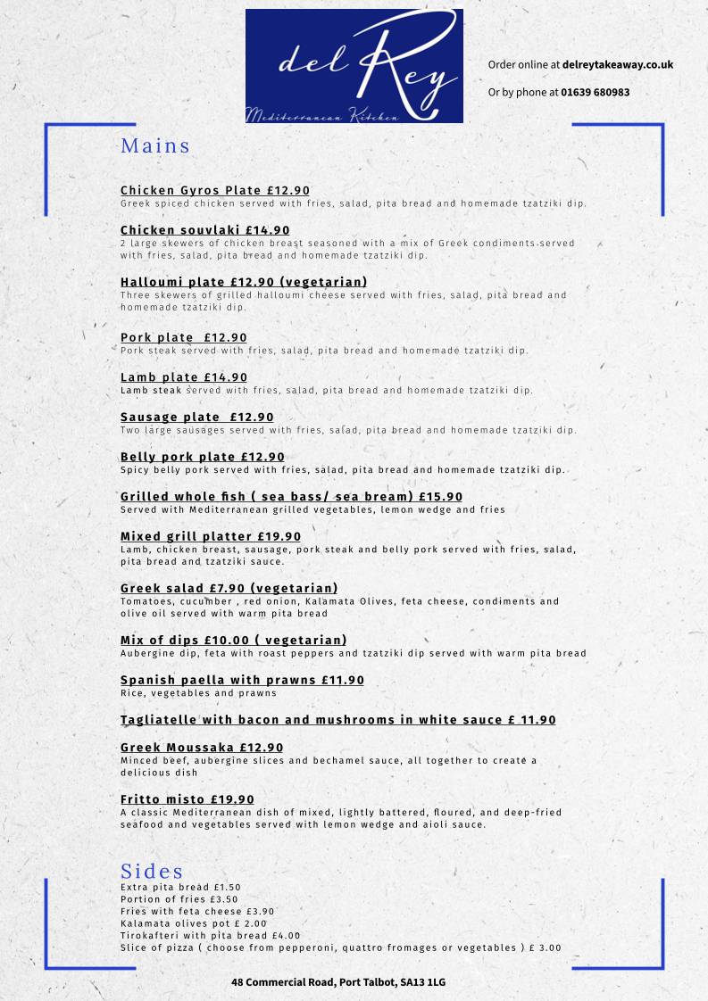 Del Rey Takeaway меню