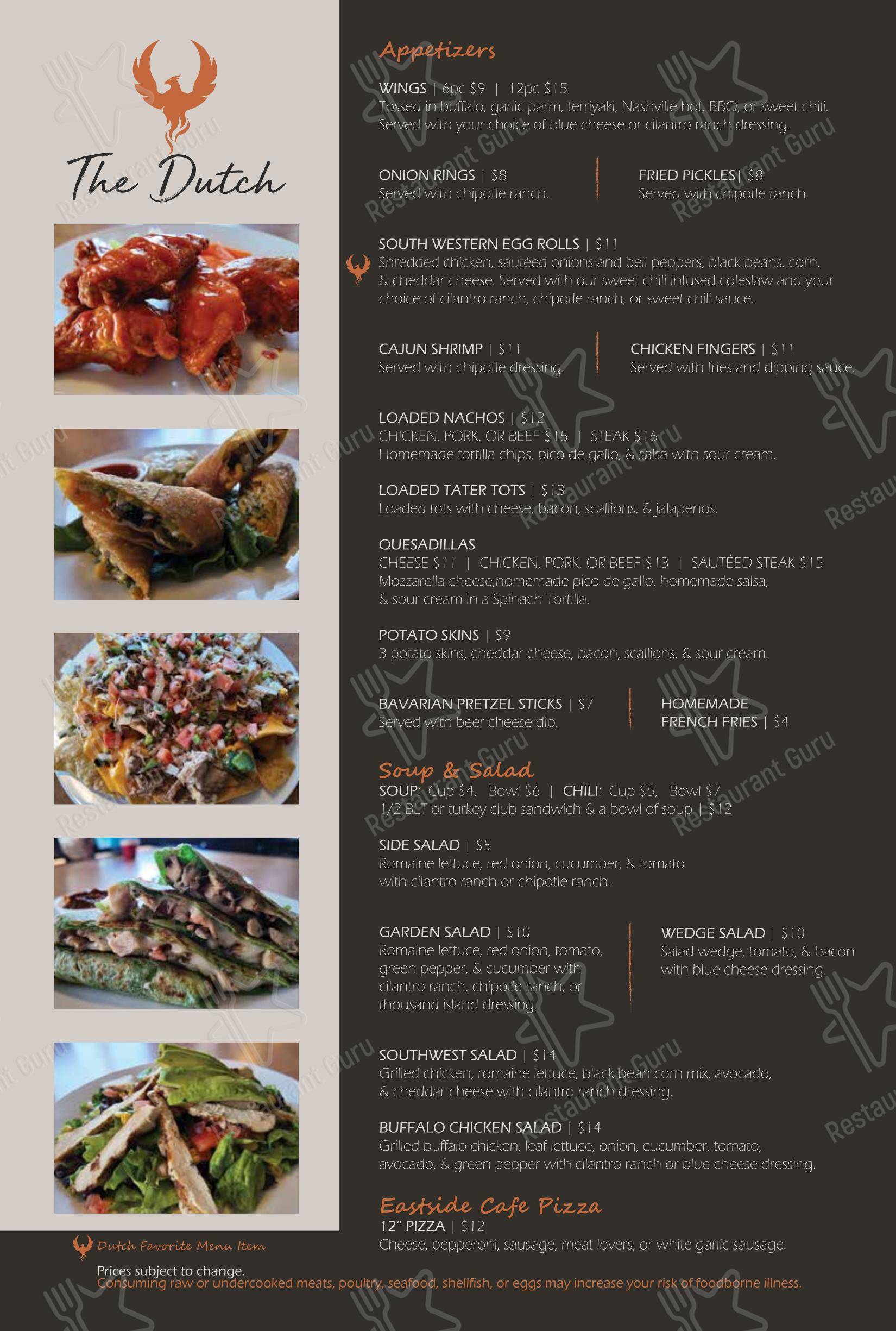 Меню паба и бара Dutch Inn West - Меню напитков