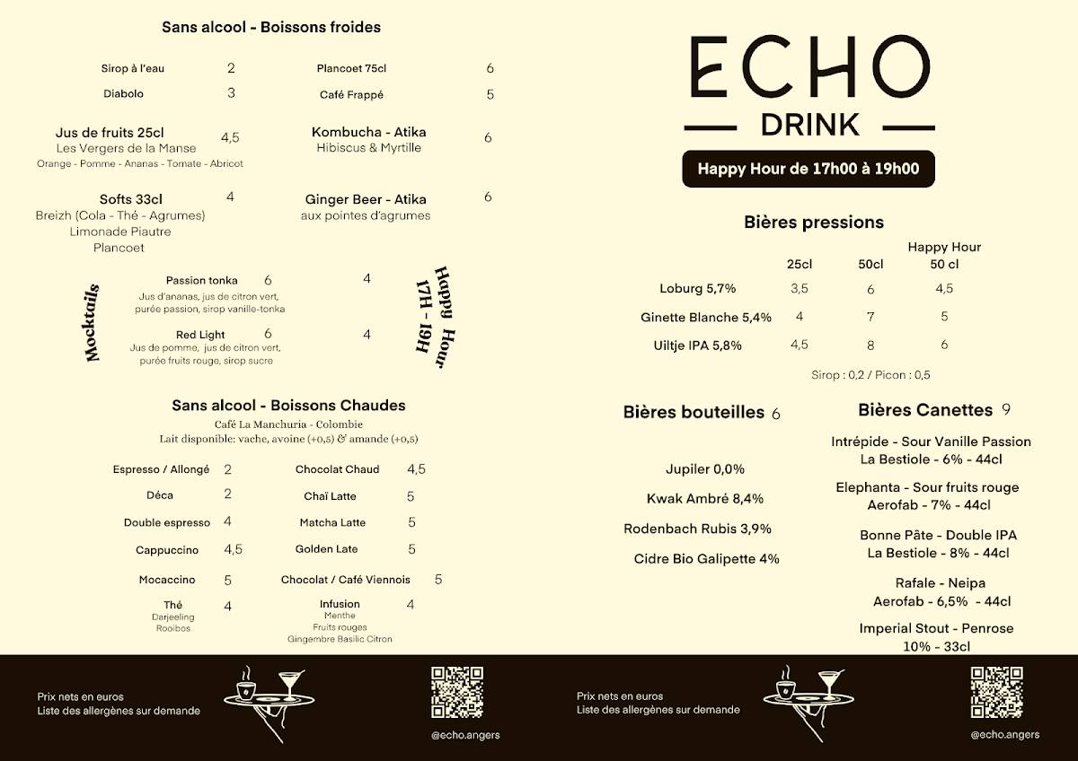 ECHO - Bar & Restaurant меню