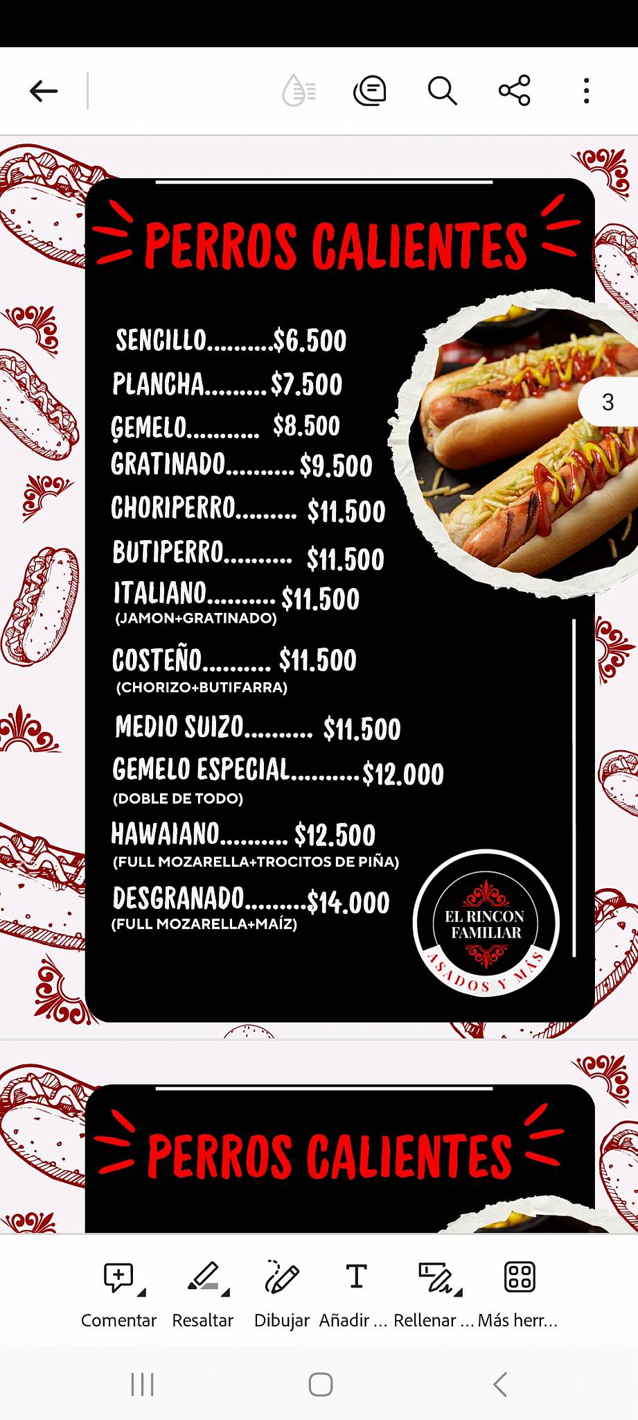 El Rincon Familiar меню