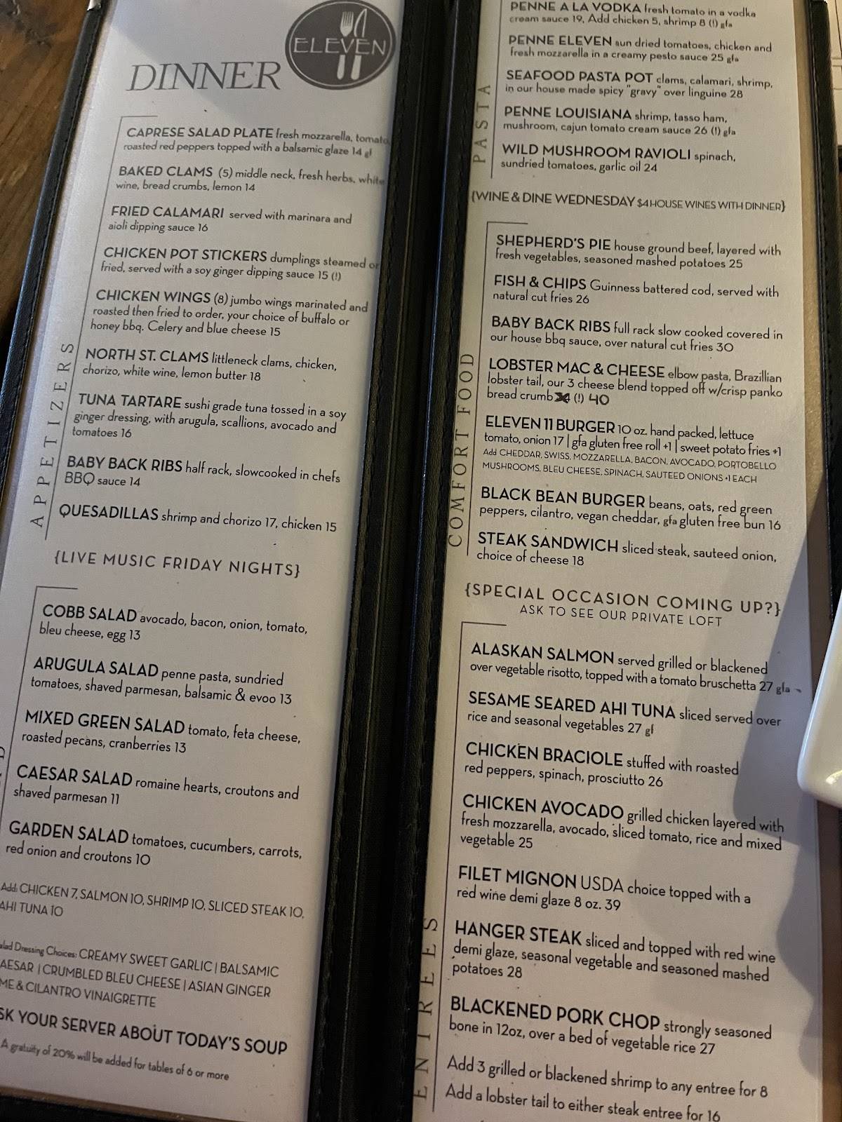 Eleven 11 Grille & Spirits меню