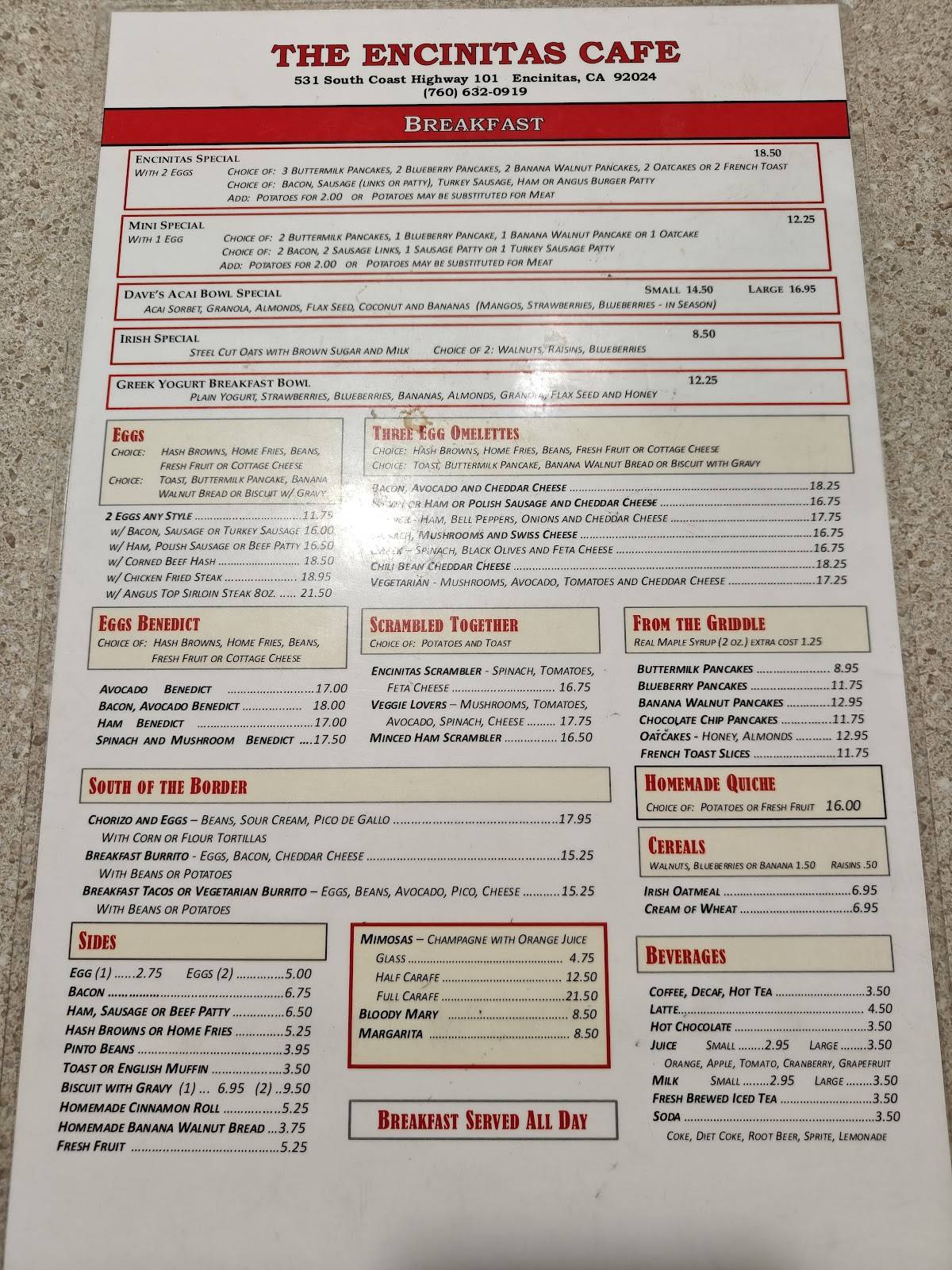 Encinitas Cafe меню