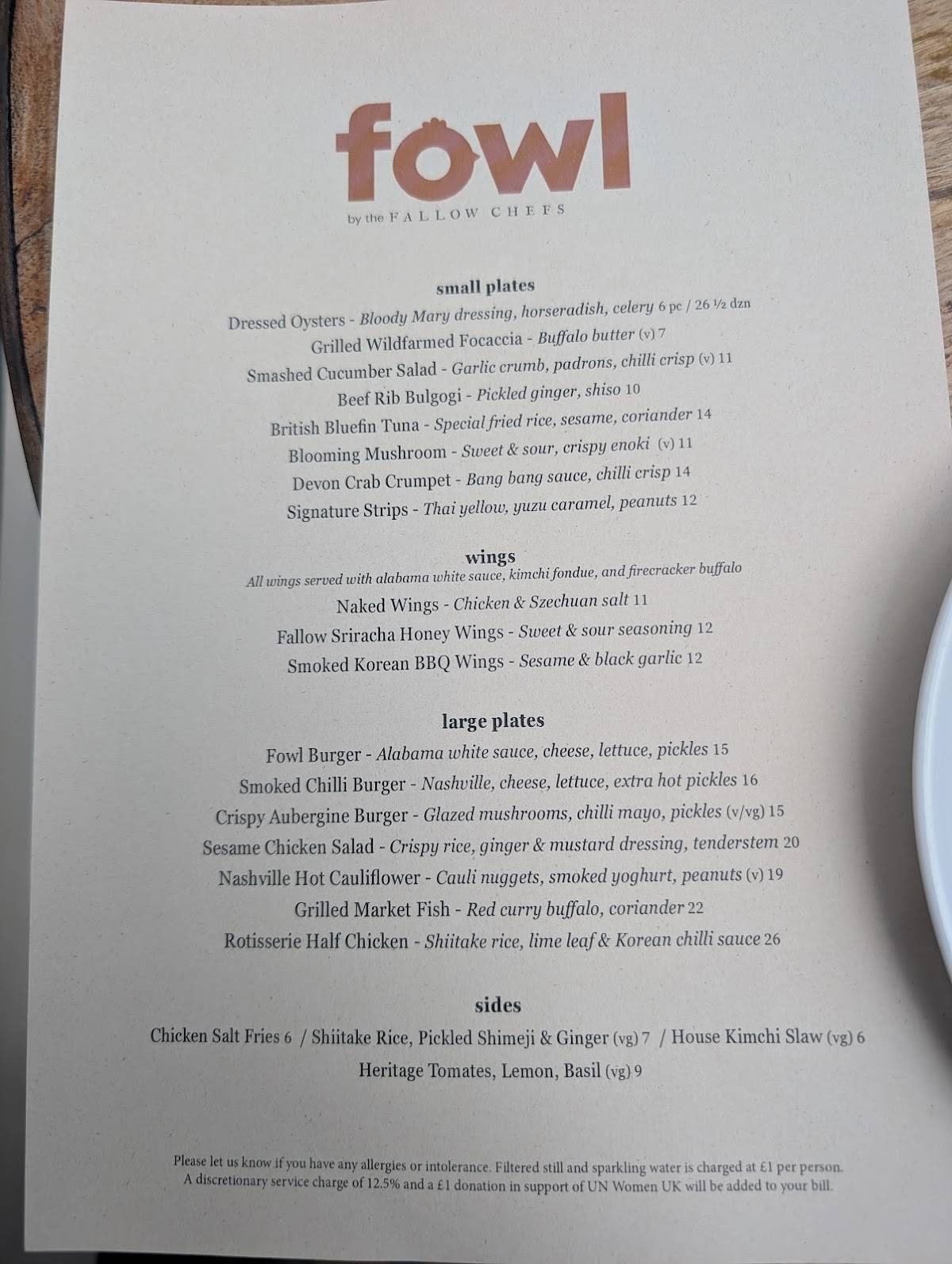 Fowl by the Fallow Chefs меню