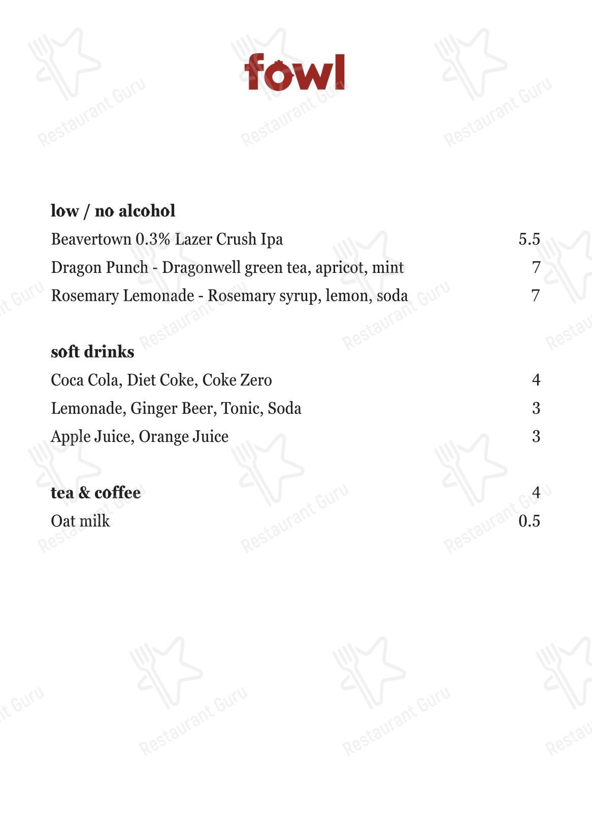 Меню ресторана Fowl by the Fallow Chefs - Wine Menu