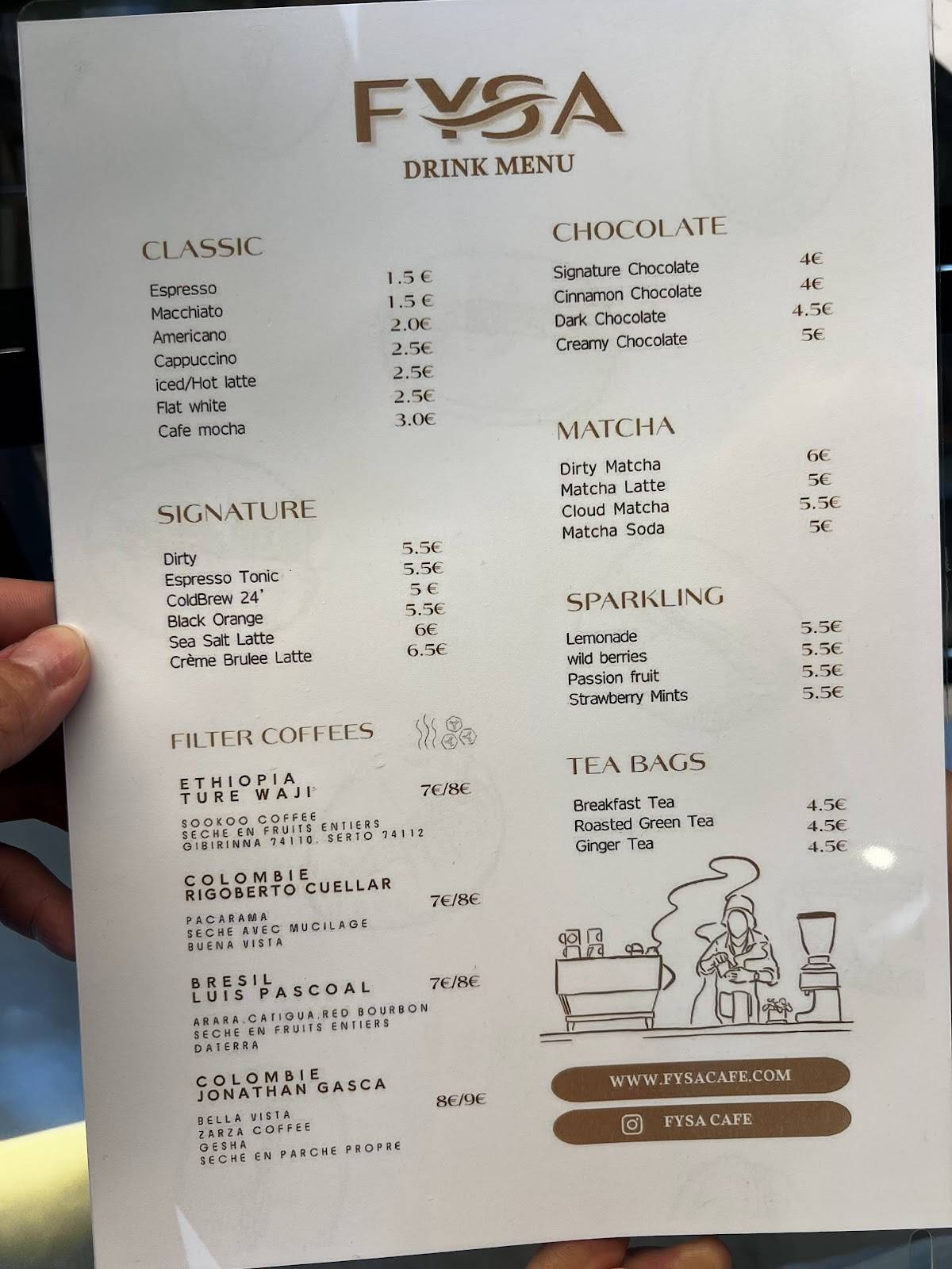 FYSA Cafe меню