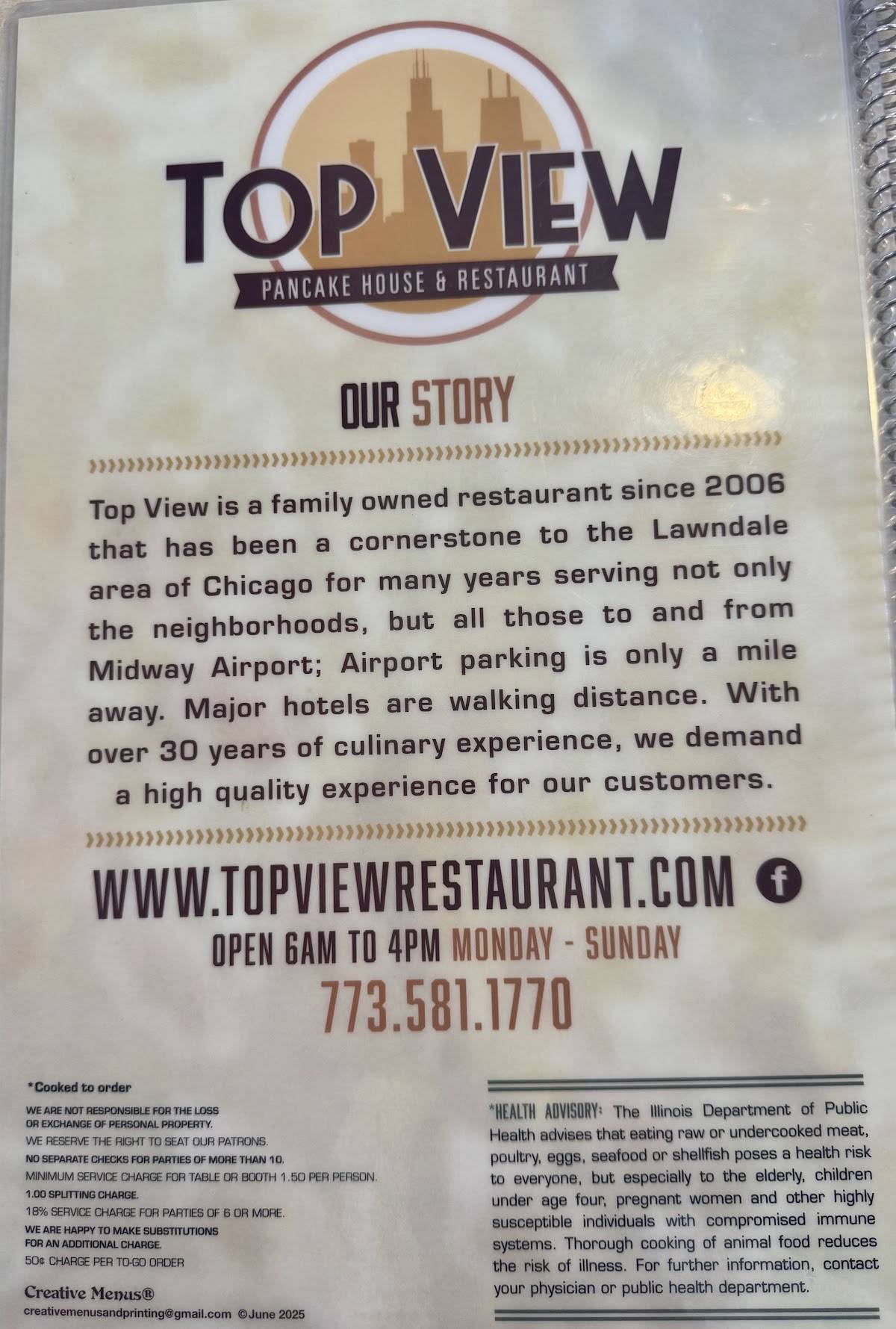 Top View Restaurant меню