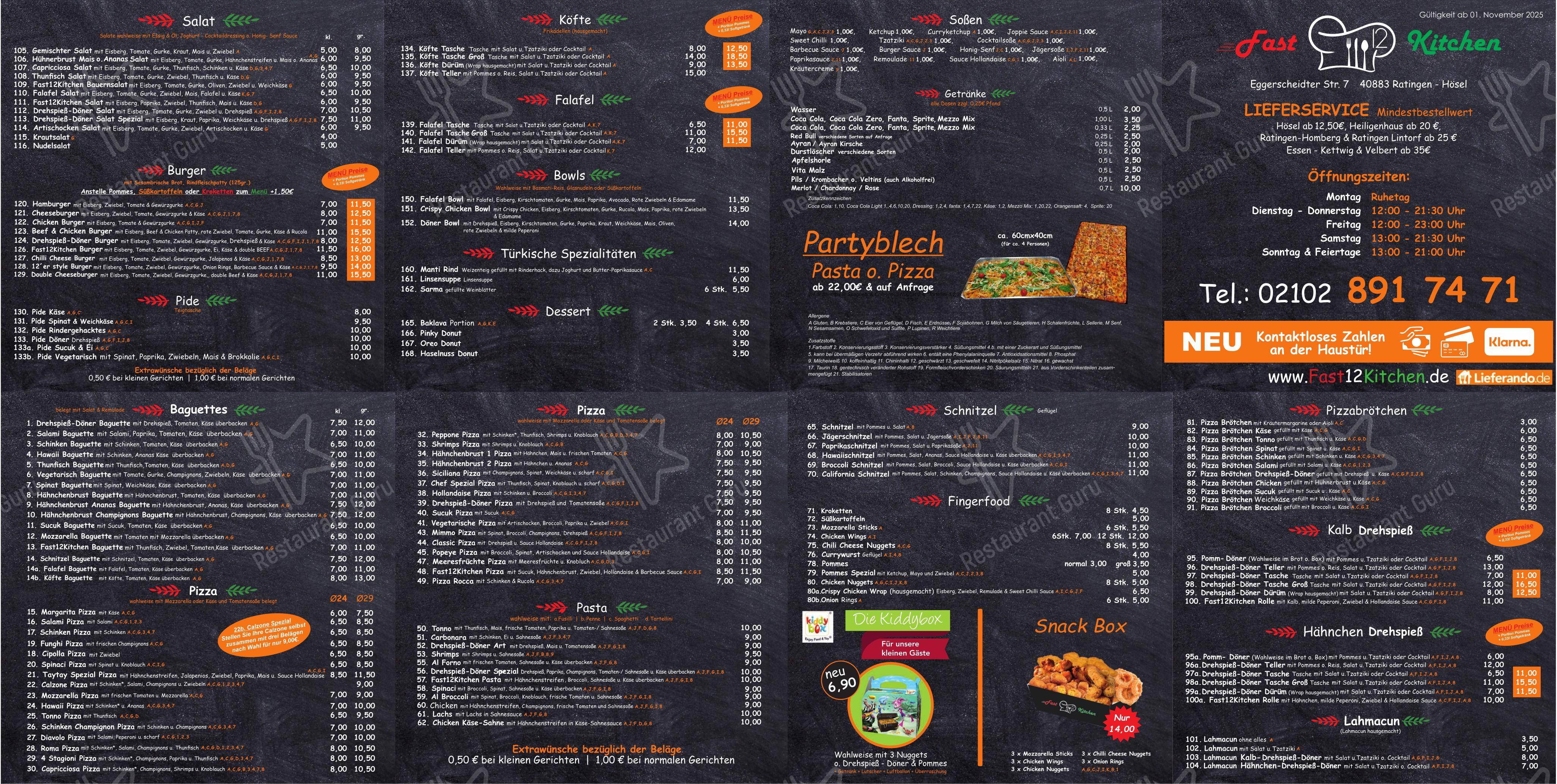 Меню ресторана Fast12Kitchen