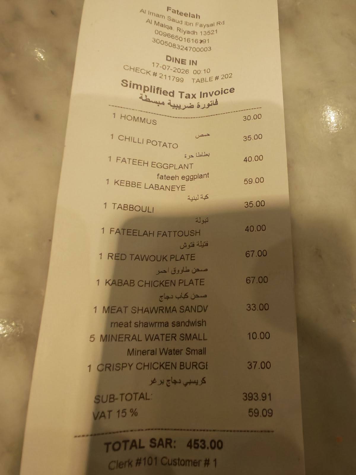 Fateelah меню