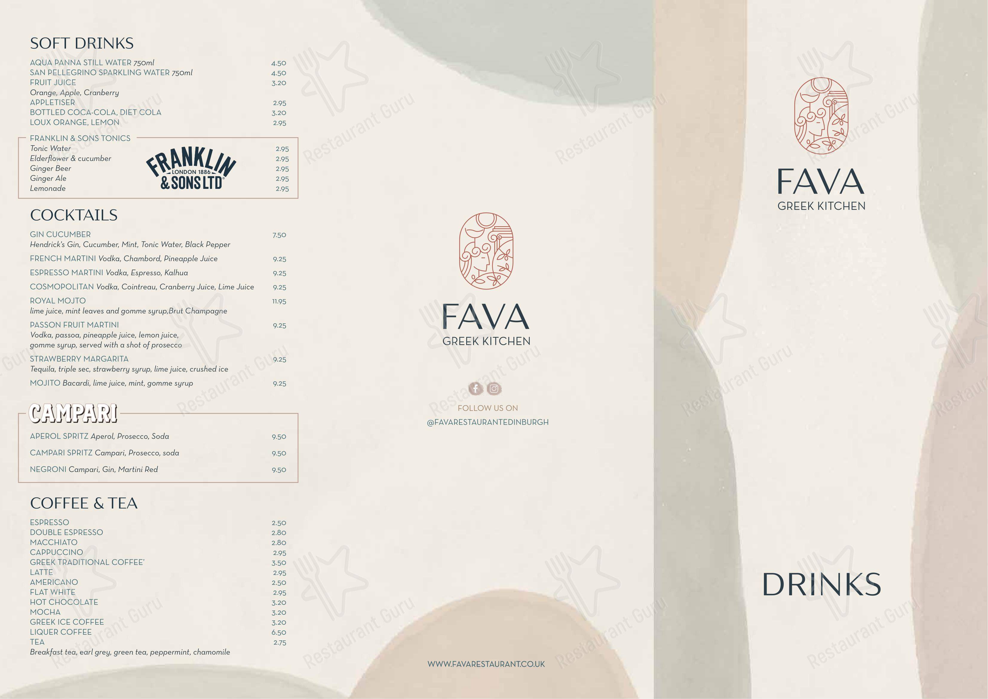 Меню напитков ресторана Fava Restaurant - Greek Kitchen