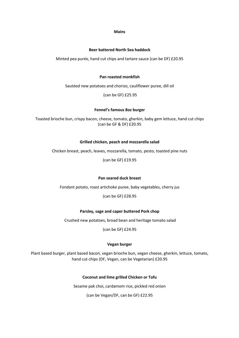 Fennel Restaurant меню