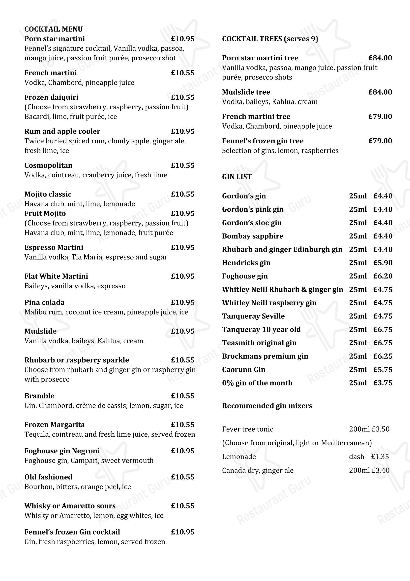 Меню ресторана Fennel Restaurant - Lunch Menu