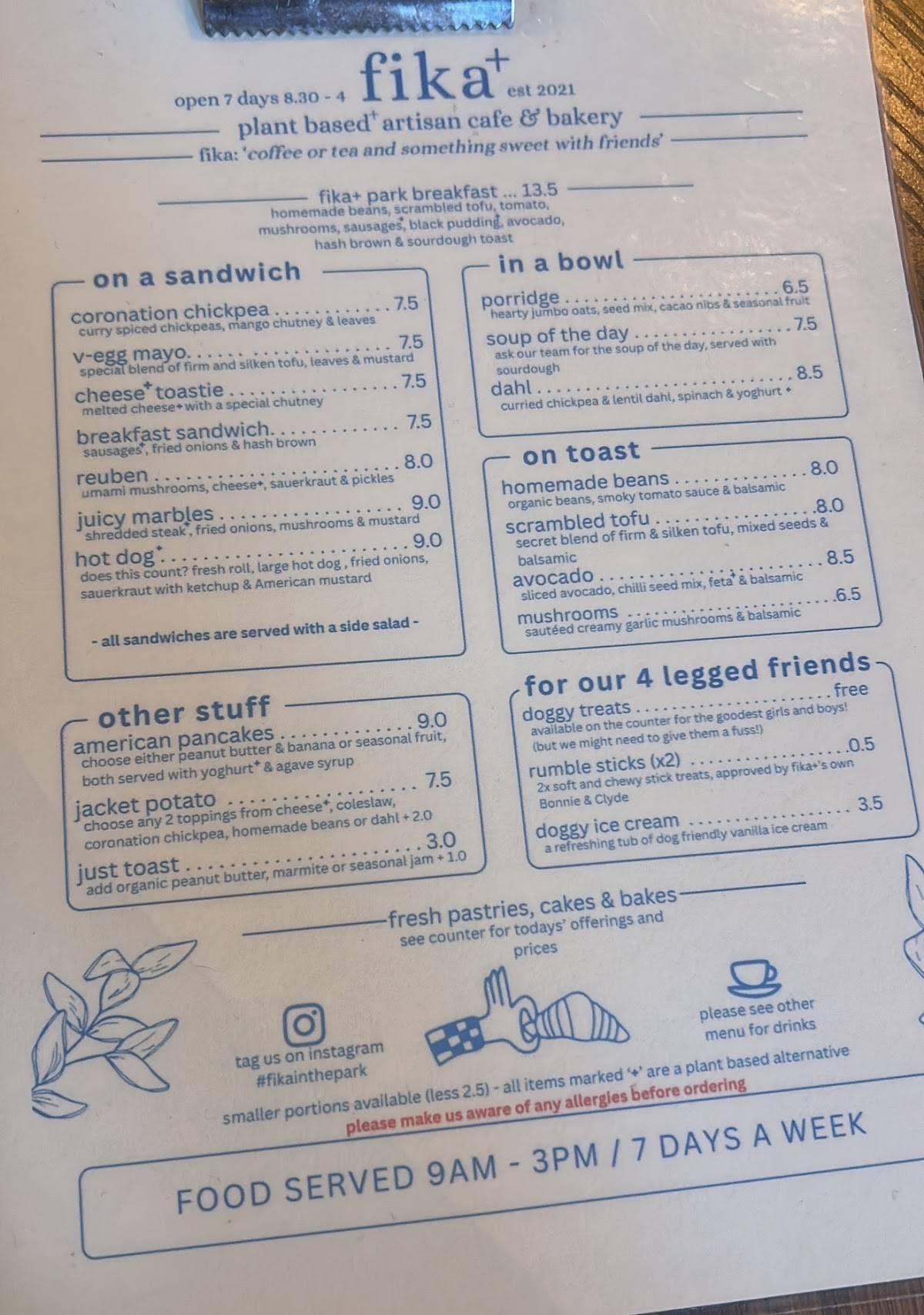 Fika+ меню