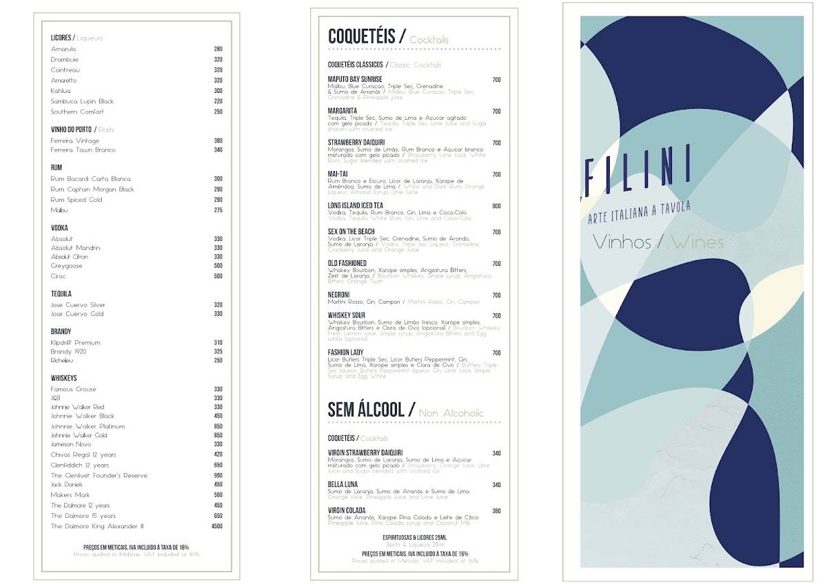 Filini Bar & Restaurant меню