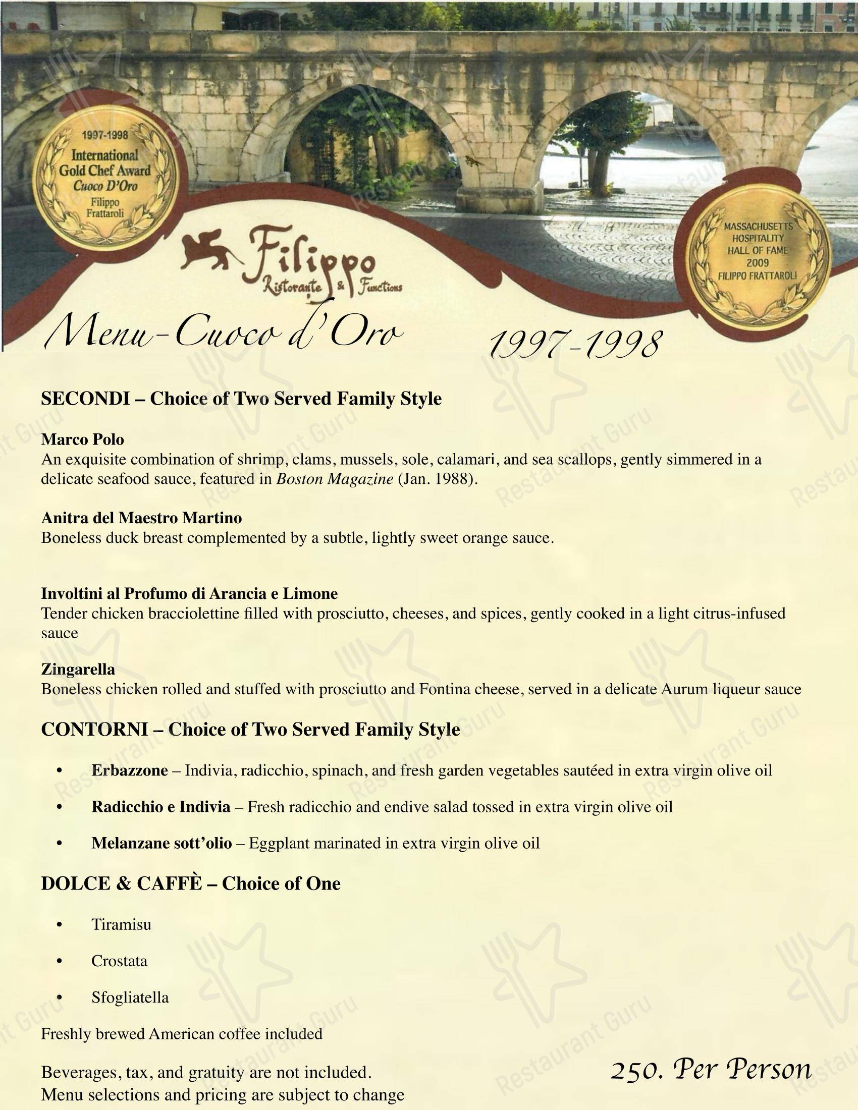 Filippo Ristorante & Bar в Бостоне - Меню напитков