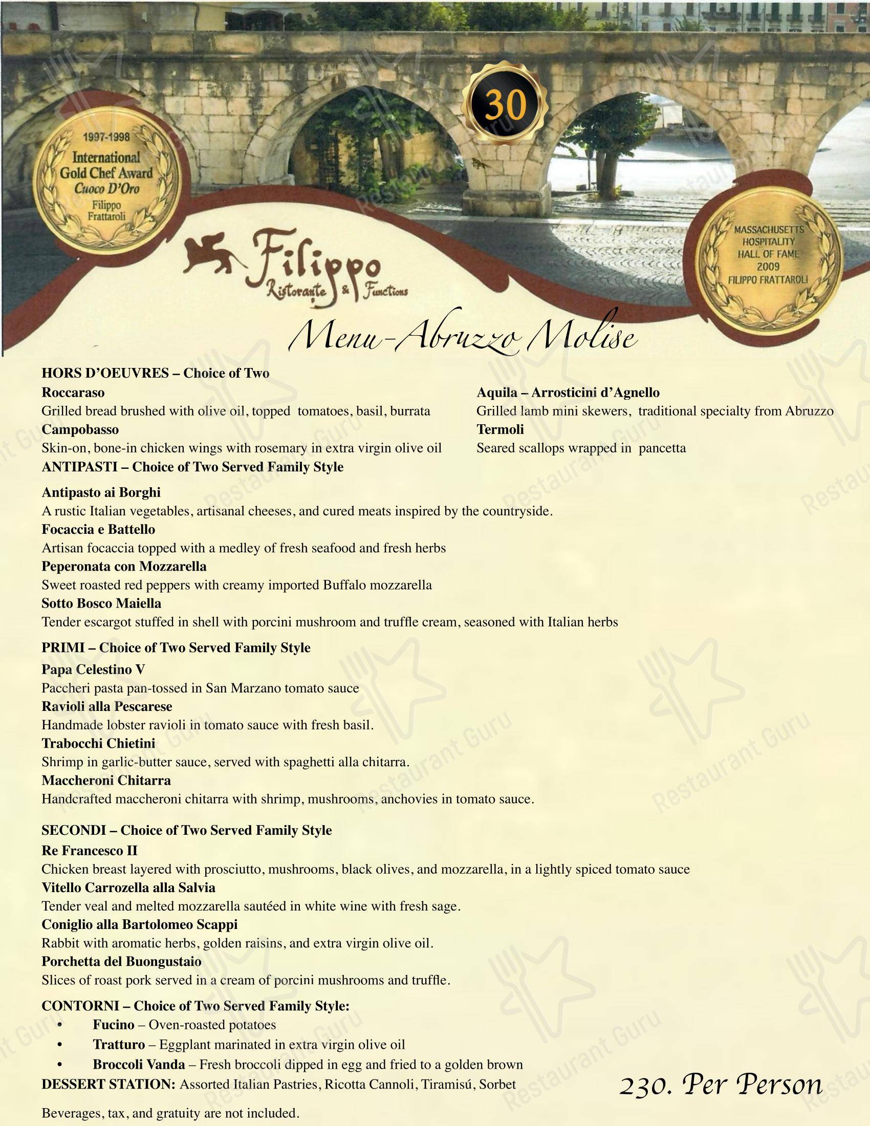 Меню напитков ресторана Filippo Ristorante & Bar
