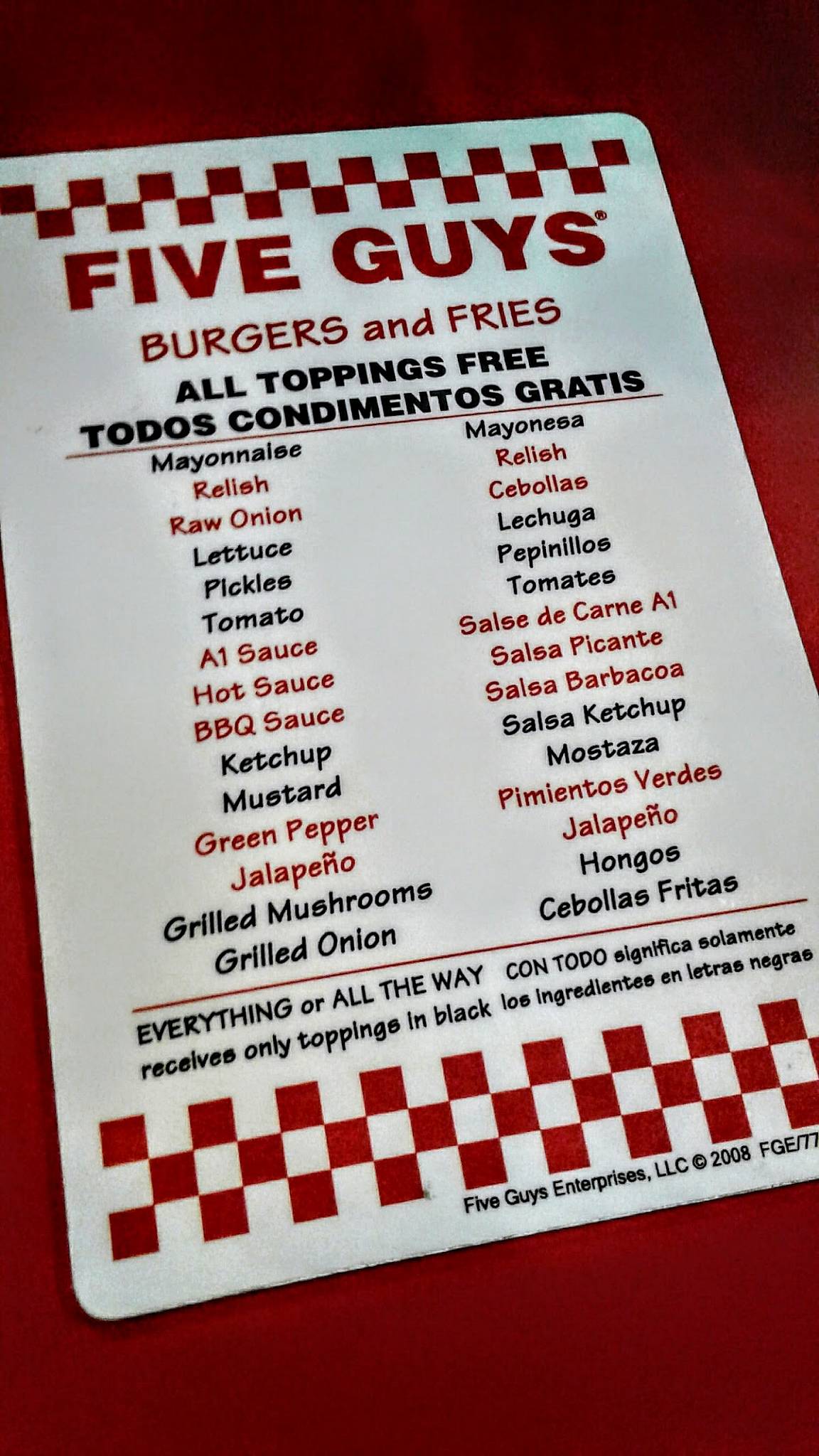 Five Guys меню