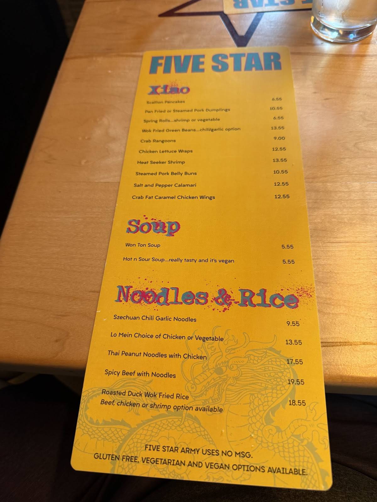 Five Star Restaurant Asian меню